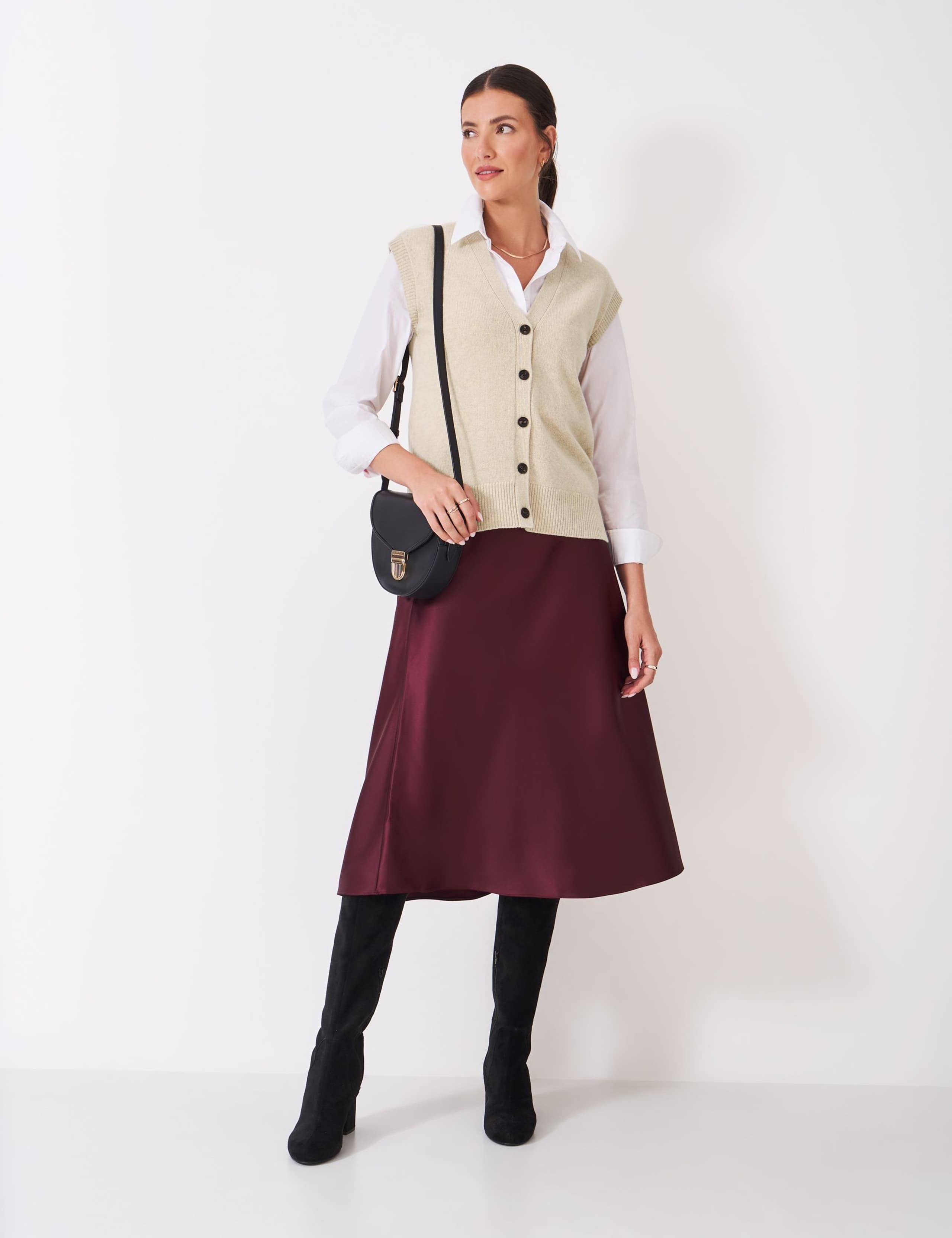 Merino Wool Rich Button Through Knitted Vest 1 of 5