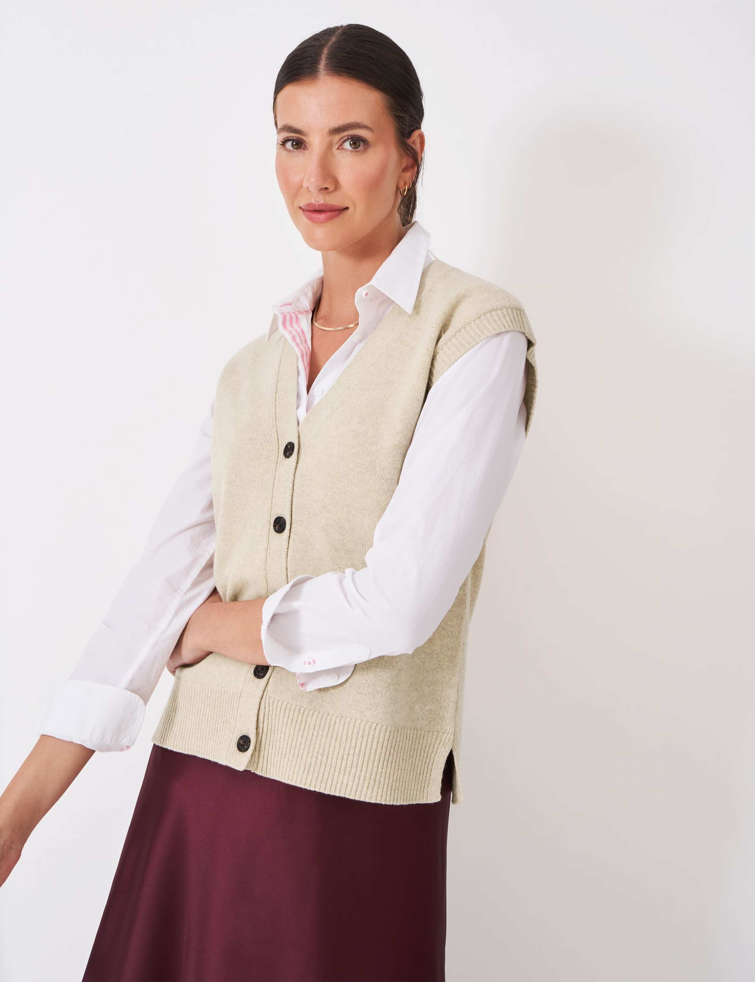 Merino Wool Rich Button Through Knitted Vest 3 of 5