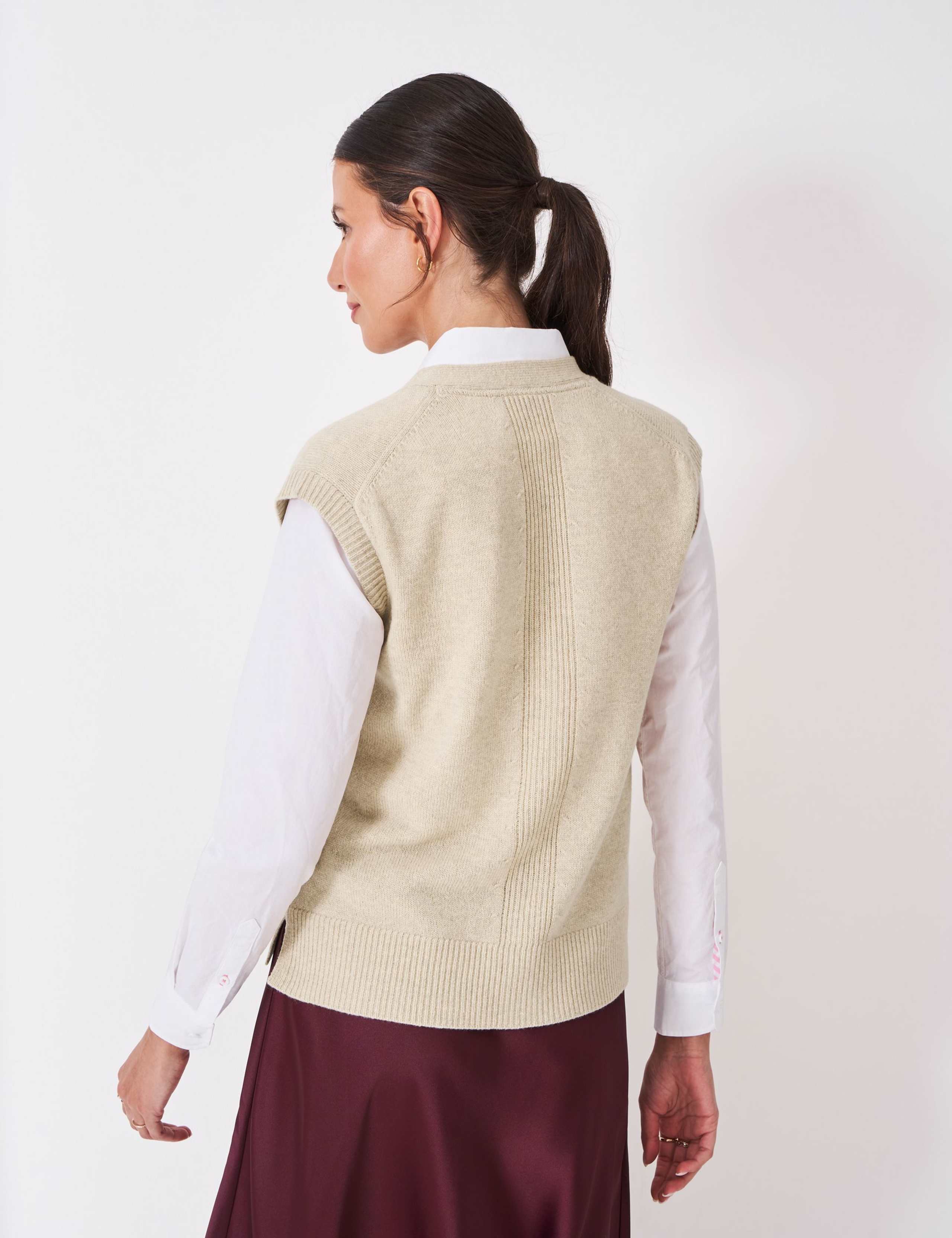 Merino Wool Rich Button Through Knitted Vest 4 of 5