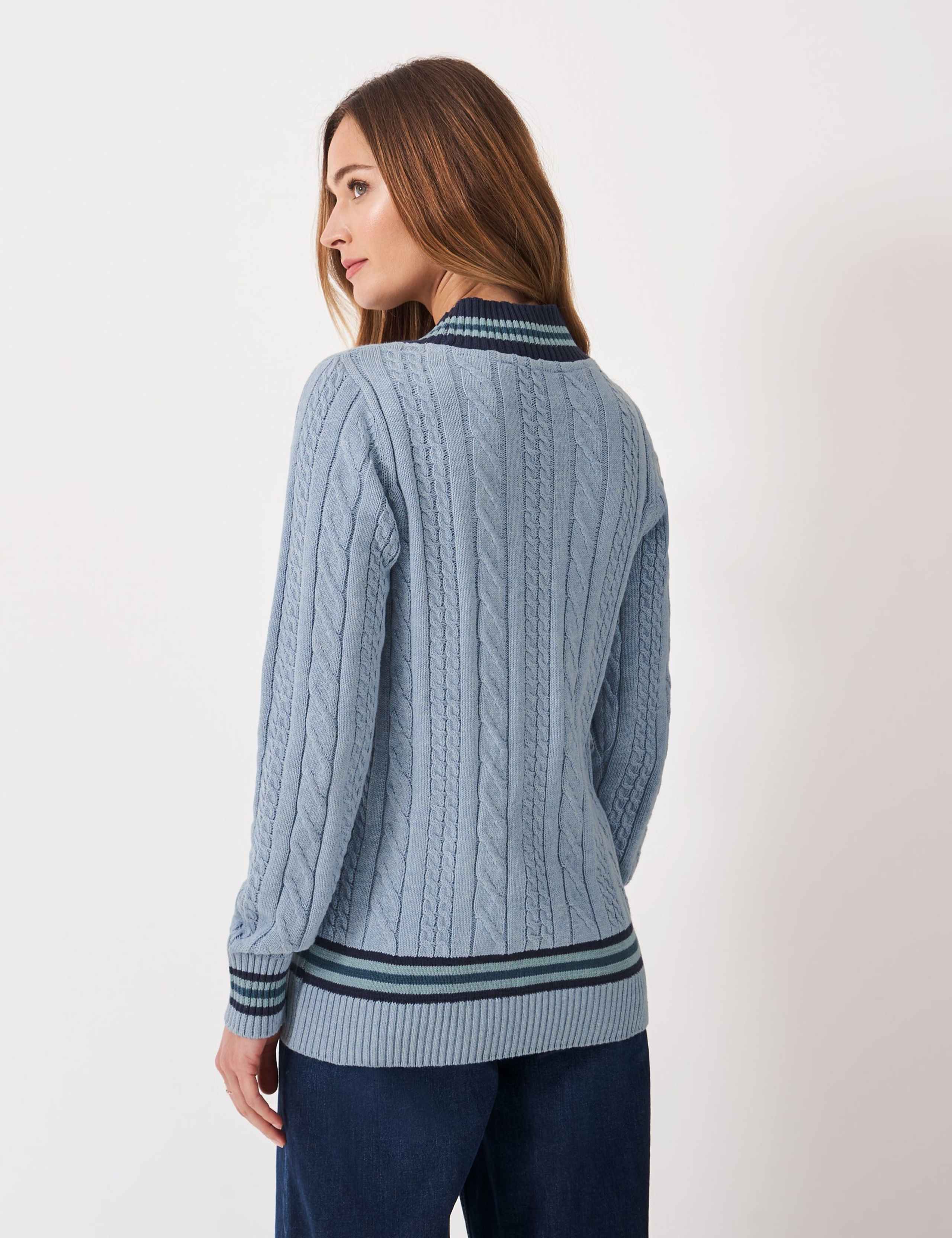 Pure Cotton Cable Knit Stripe V-Knit Jumper 4 of 5