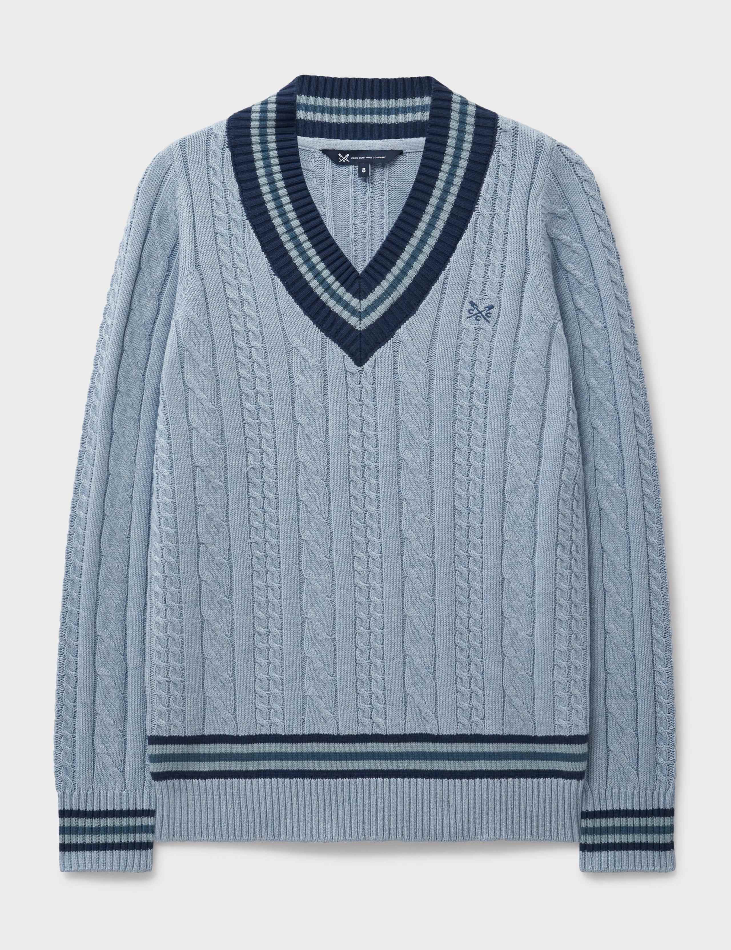 Pure Cotton Cable Knit Stripe V-Knit Jumper 2 of 5