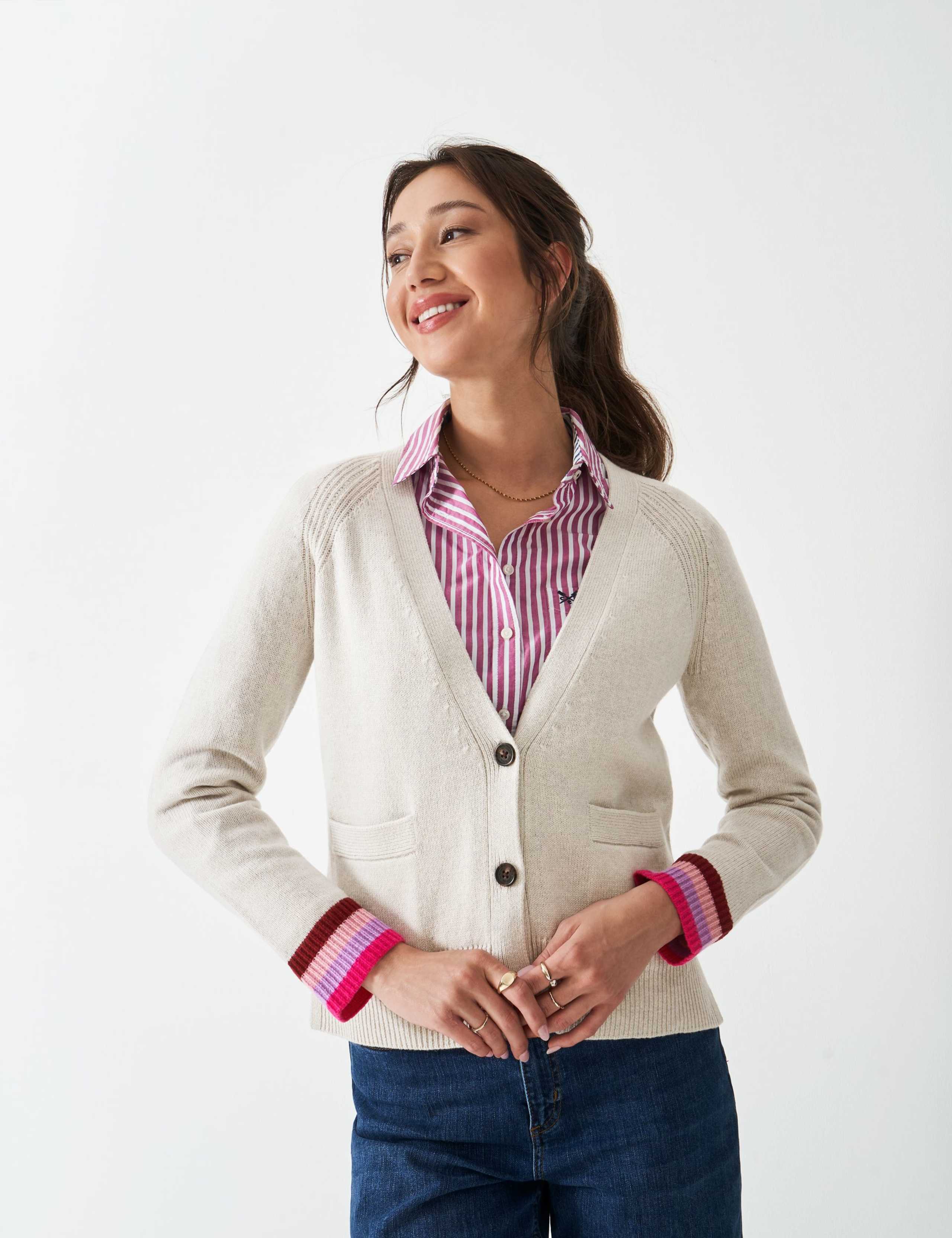 Merino Wool Rich Striped Detail Cardigan 3 of 5