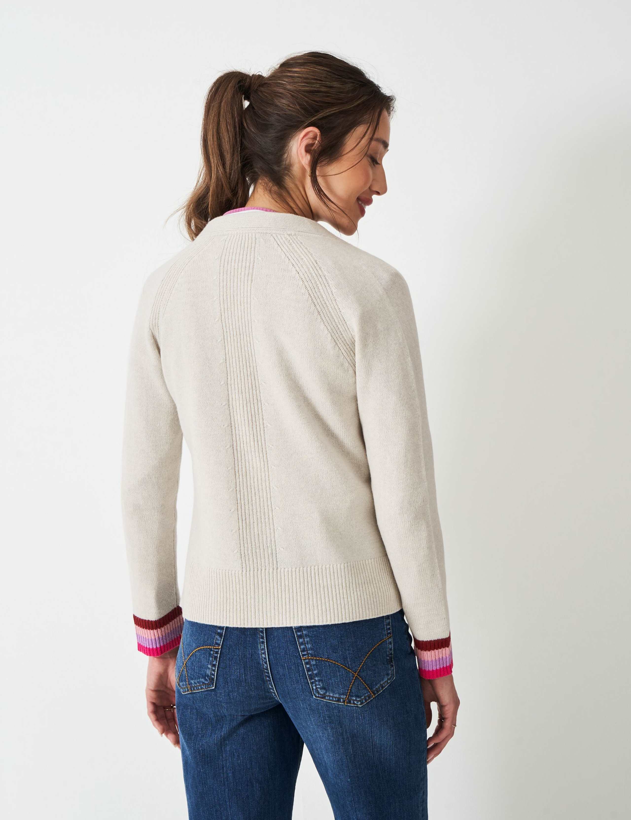 Merino Wool Rich Striped Detail Cardigan 4 of 5