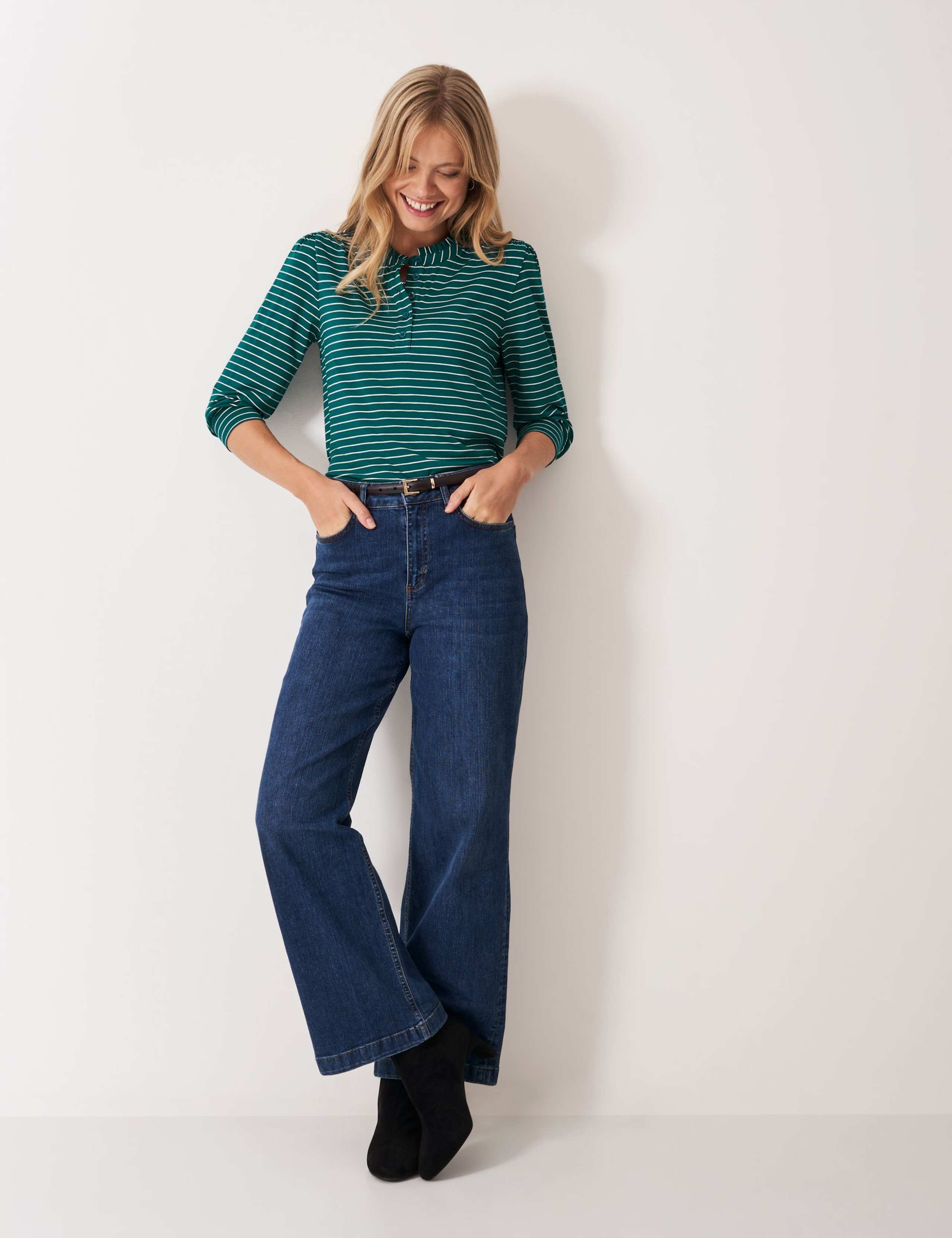 Jersey Striped Frill Neck Blouse 3 of 5