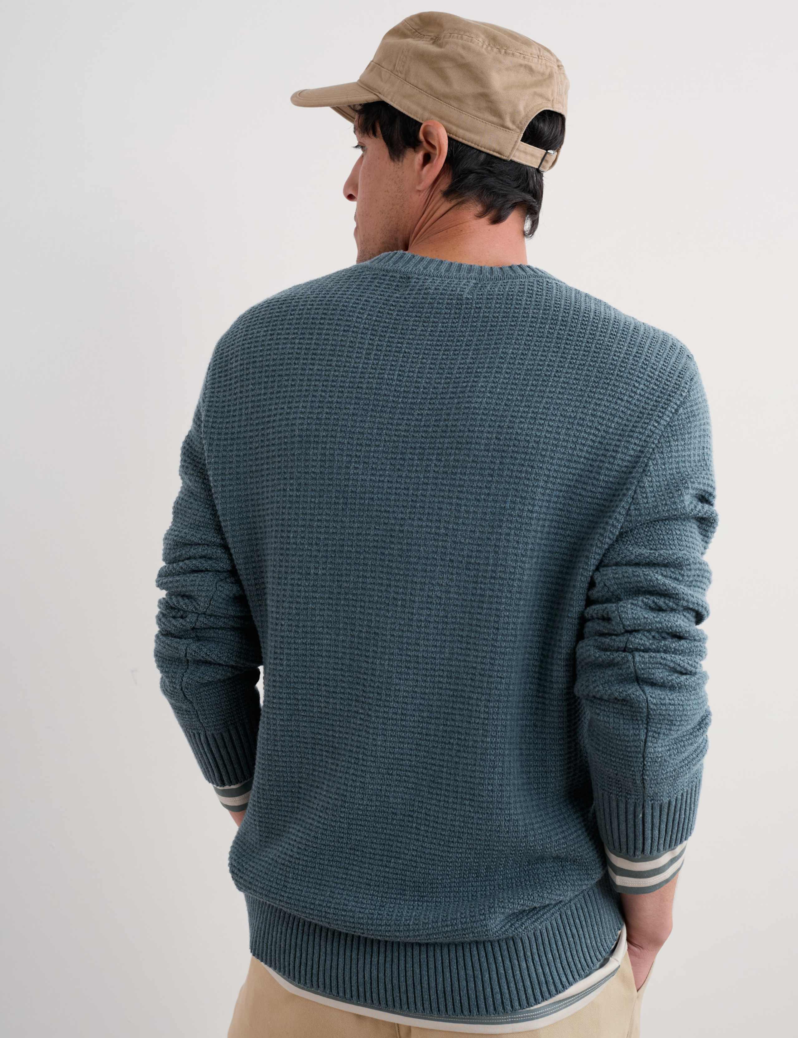 Pure Cotton Crew Neck Textured Jumper 3 of 4