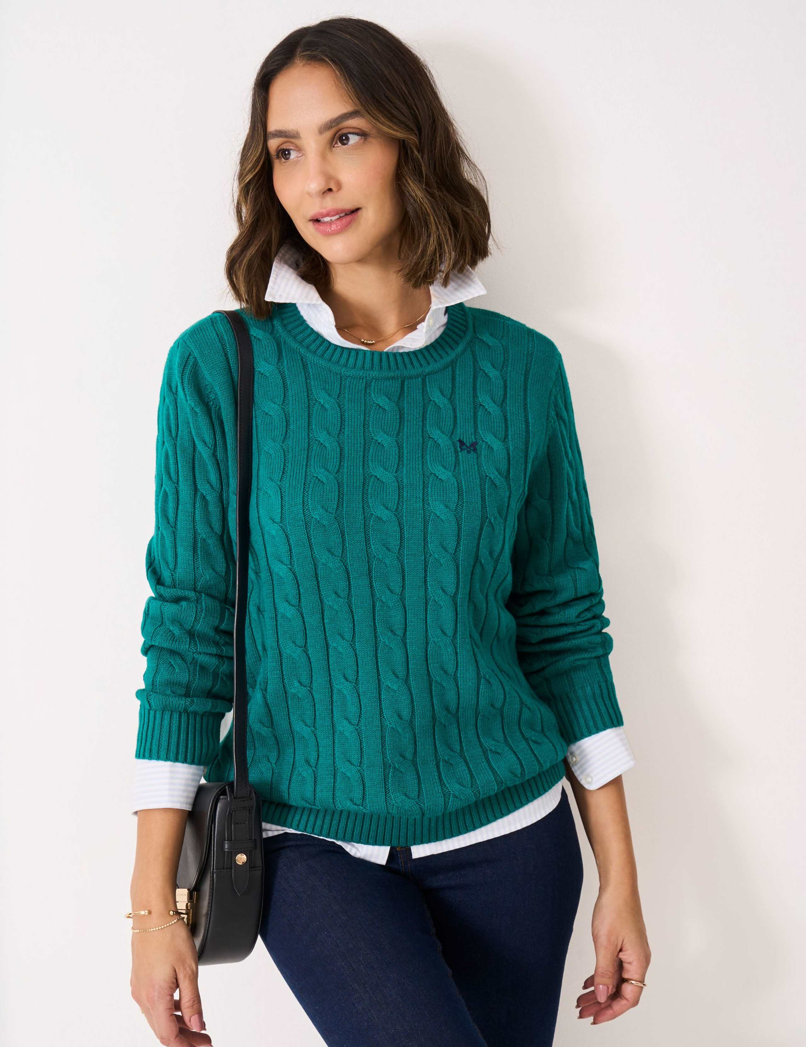 Cotton Rich Cable Knit Crew Neck Jumper 3 of 5