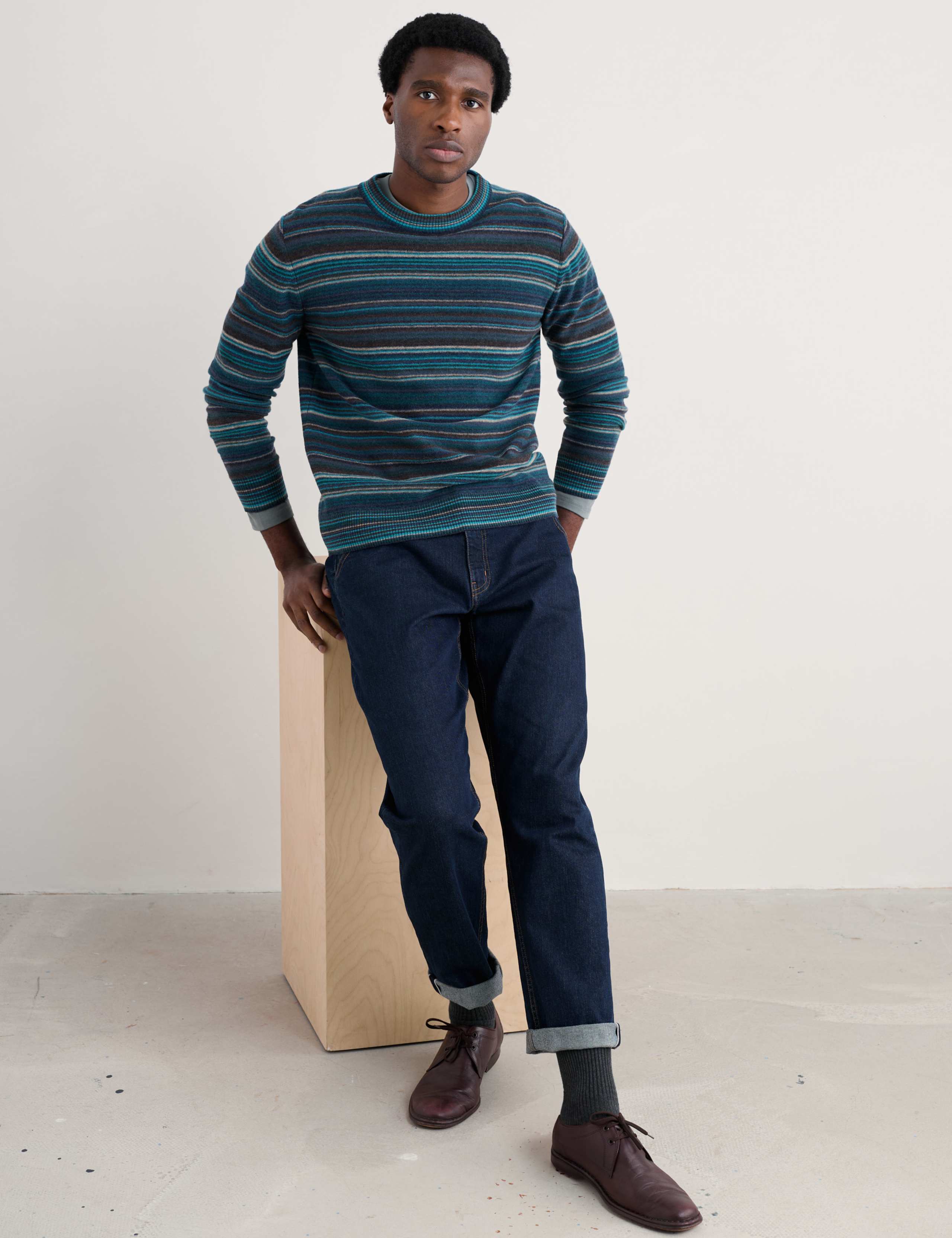 Wool Rich Crew Neck Ribbed Jumper 1 of 4