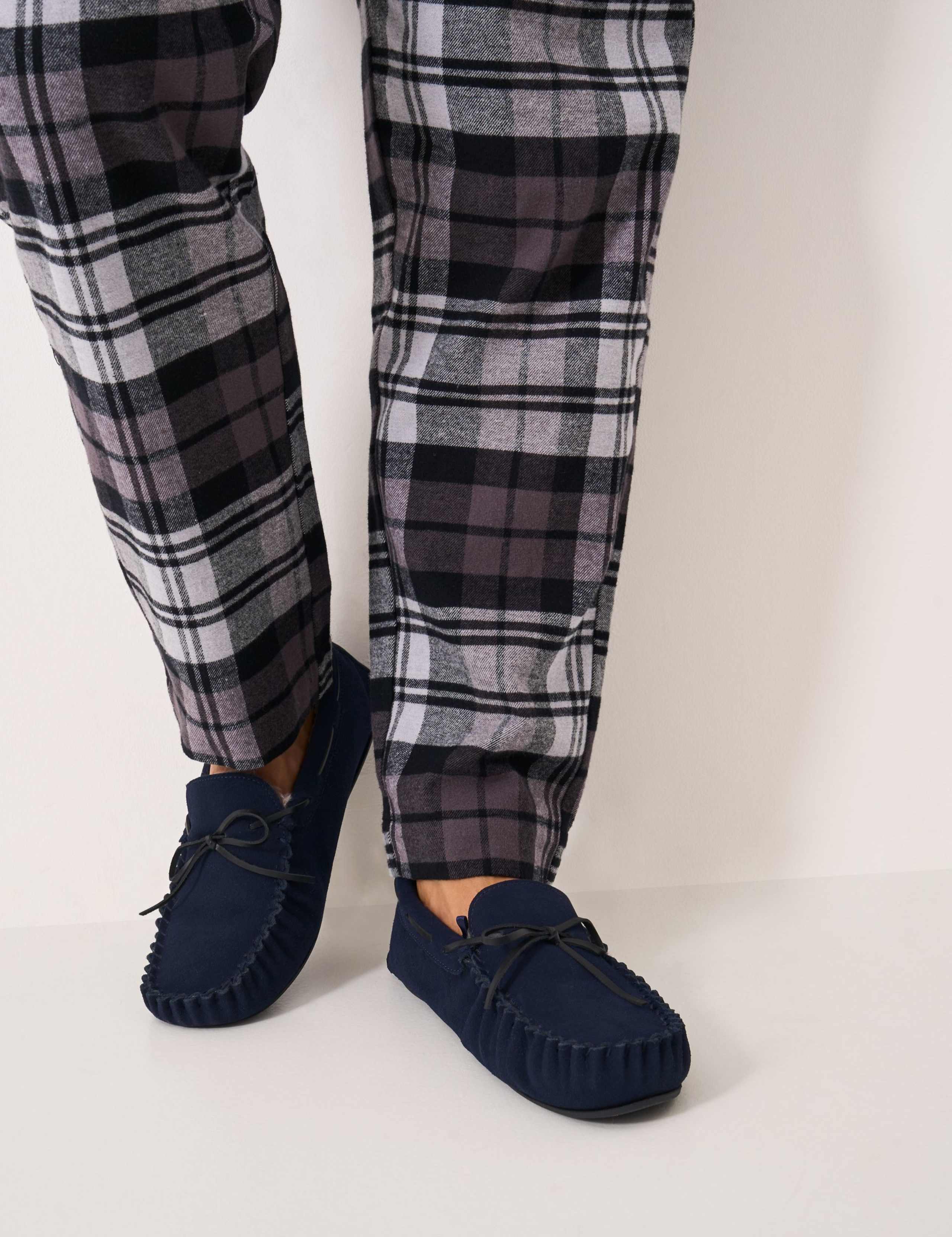 Suede Faux Fur Lined Moccasin Slippers 1 of 4