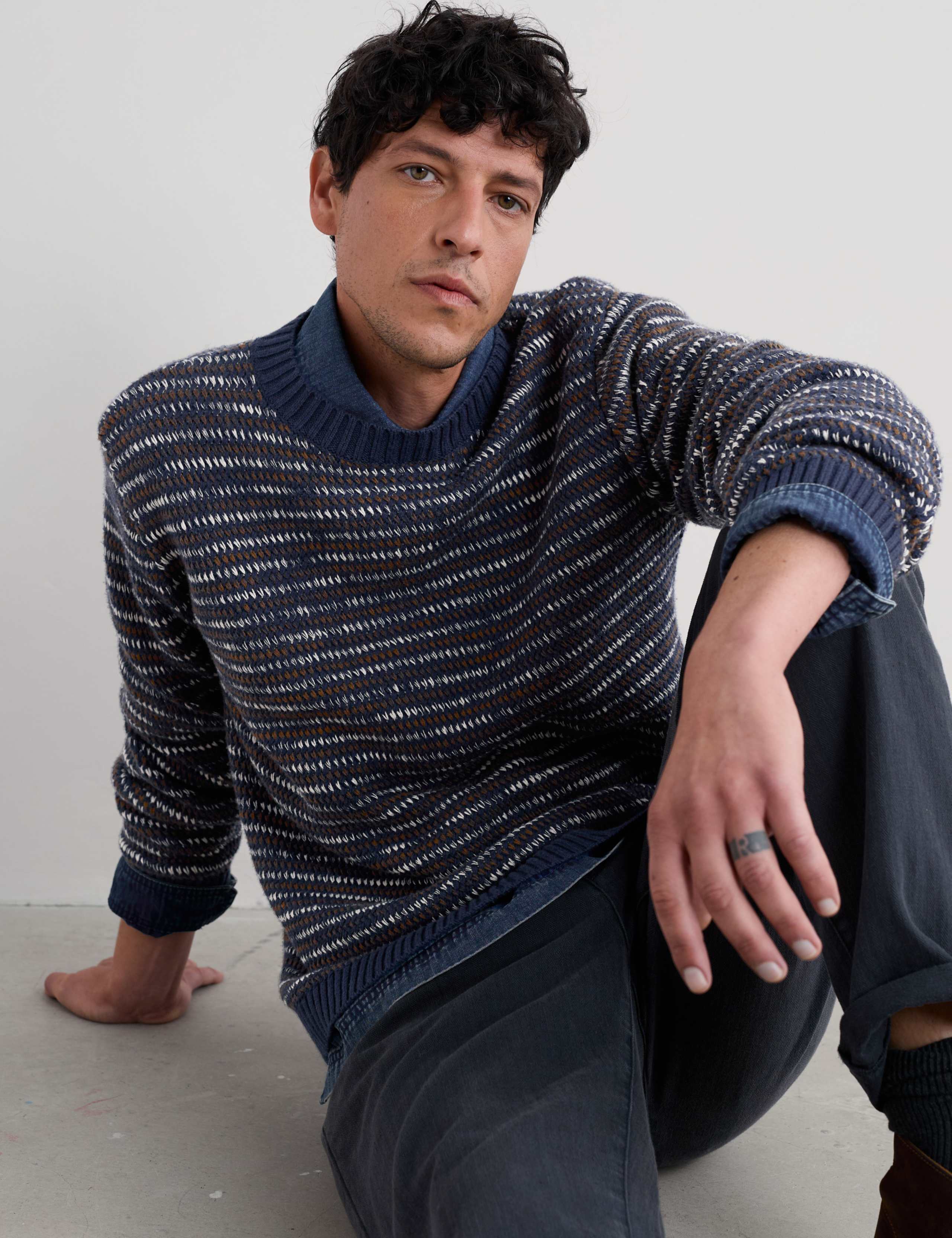 Pure Cotton Striped Textured Jumper 4 of 5