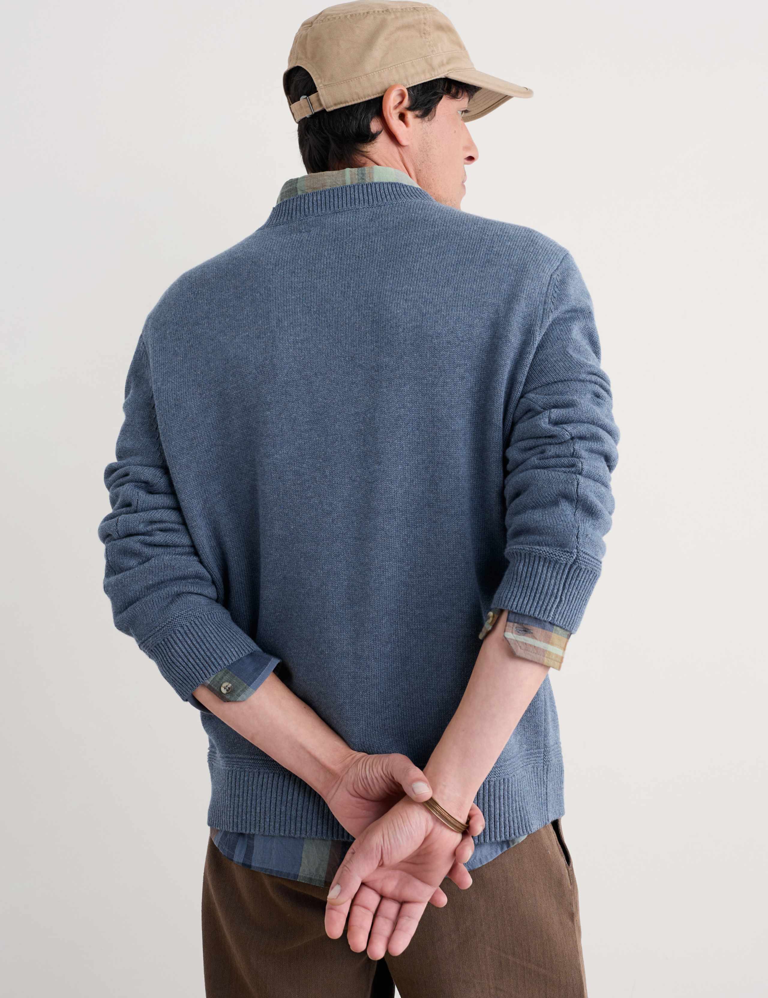 Pure Cotton Ribbed V-Neck Jumper 4 of 4
