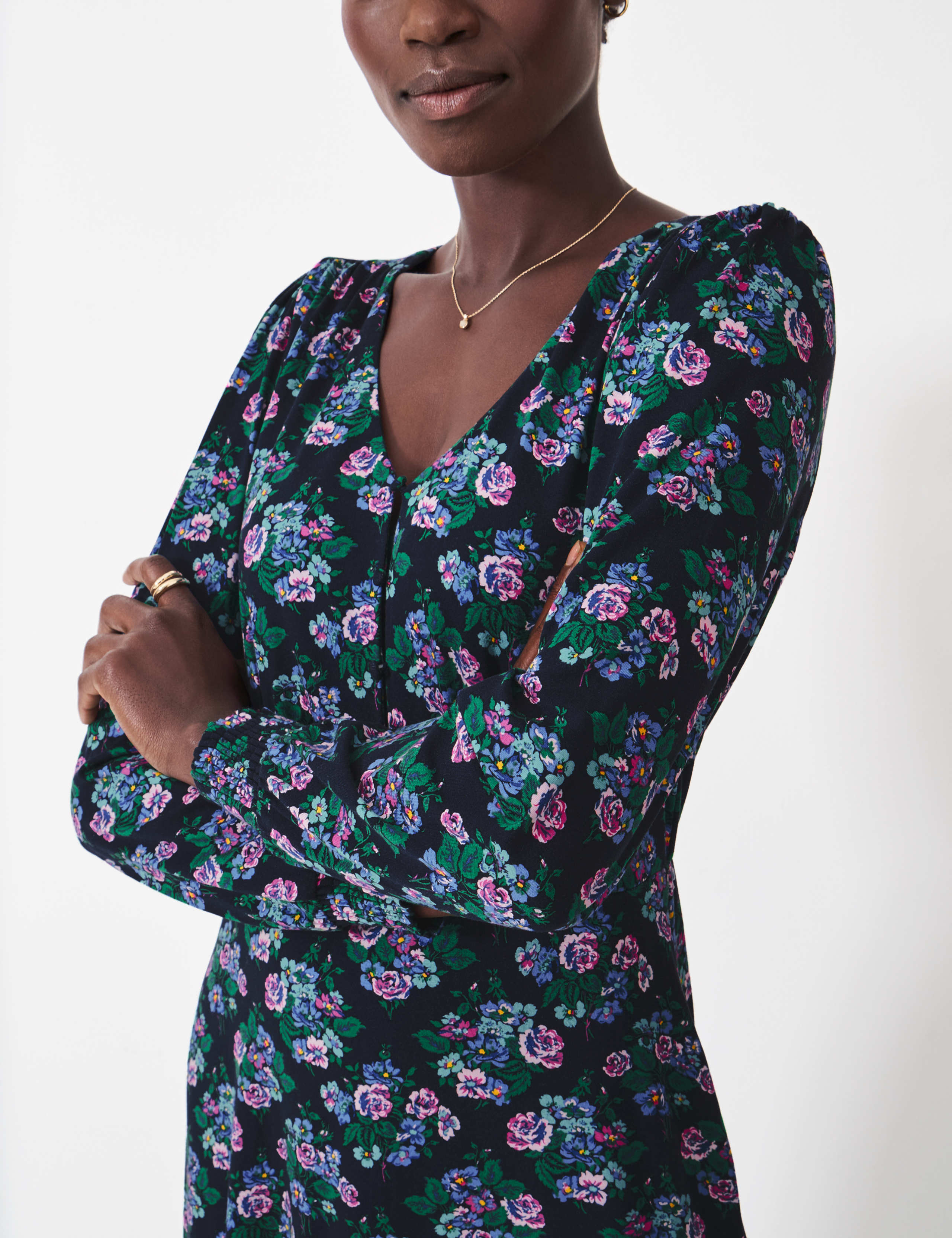 Jersey Floral V-Neck Midi Tea Dress 4 of 5