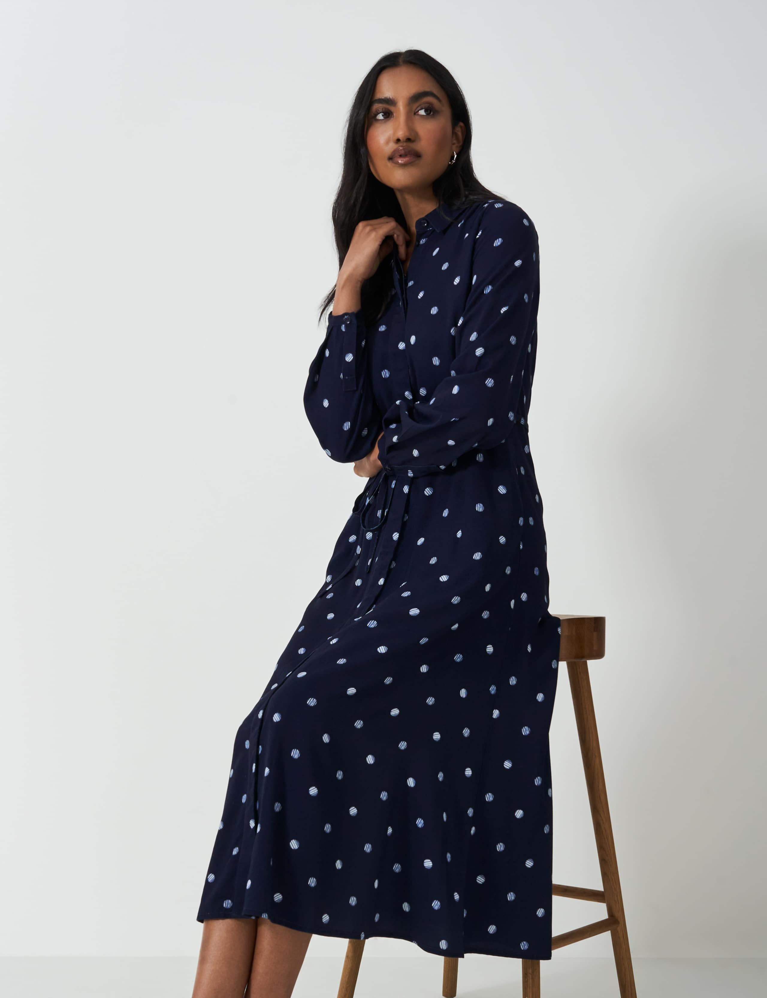 Polka Dot Belted Midi Shirt Dress 3 of 5