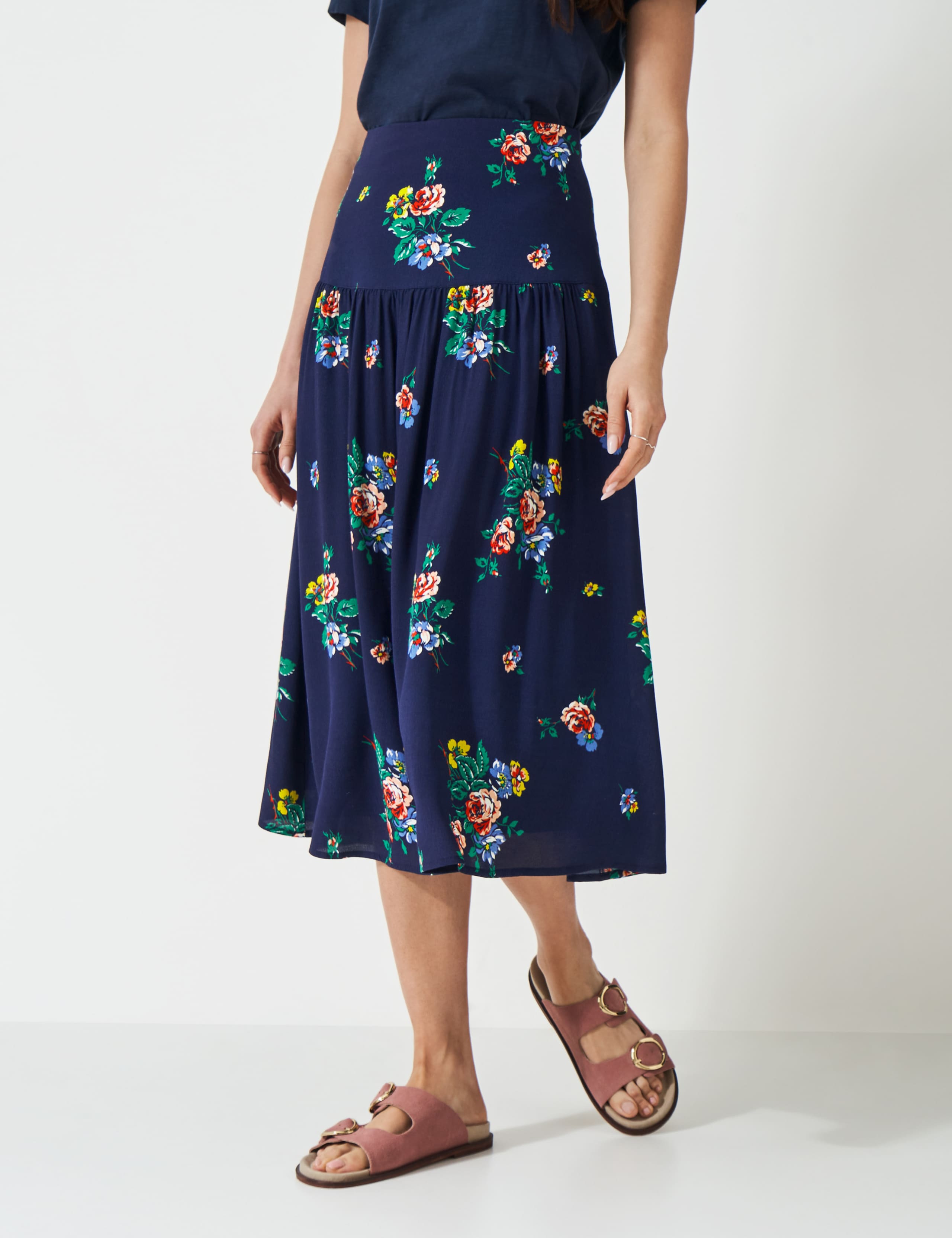 Floral Pleated Midi A-Line Skirt 3 of 5