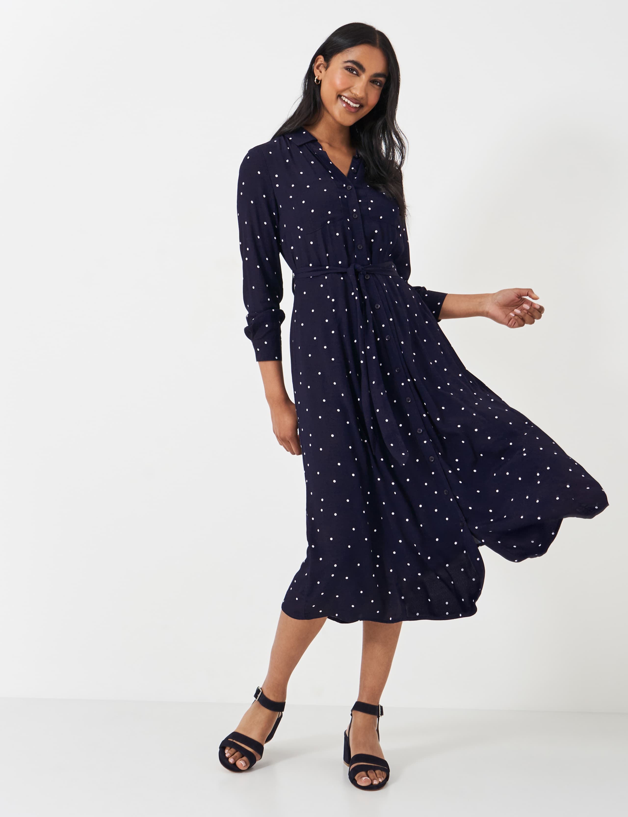 Polka Dot Tie Waist Midi Shirt Dress | Crew Clothing | M&S