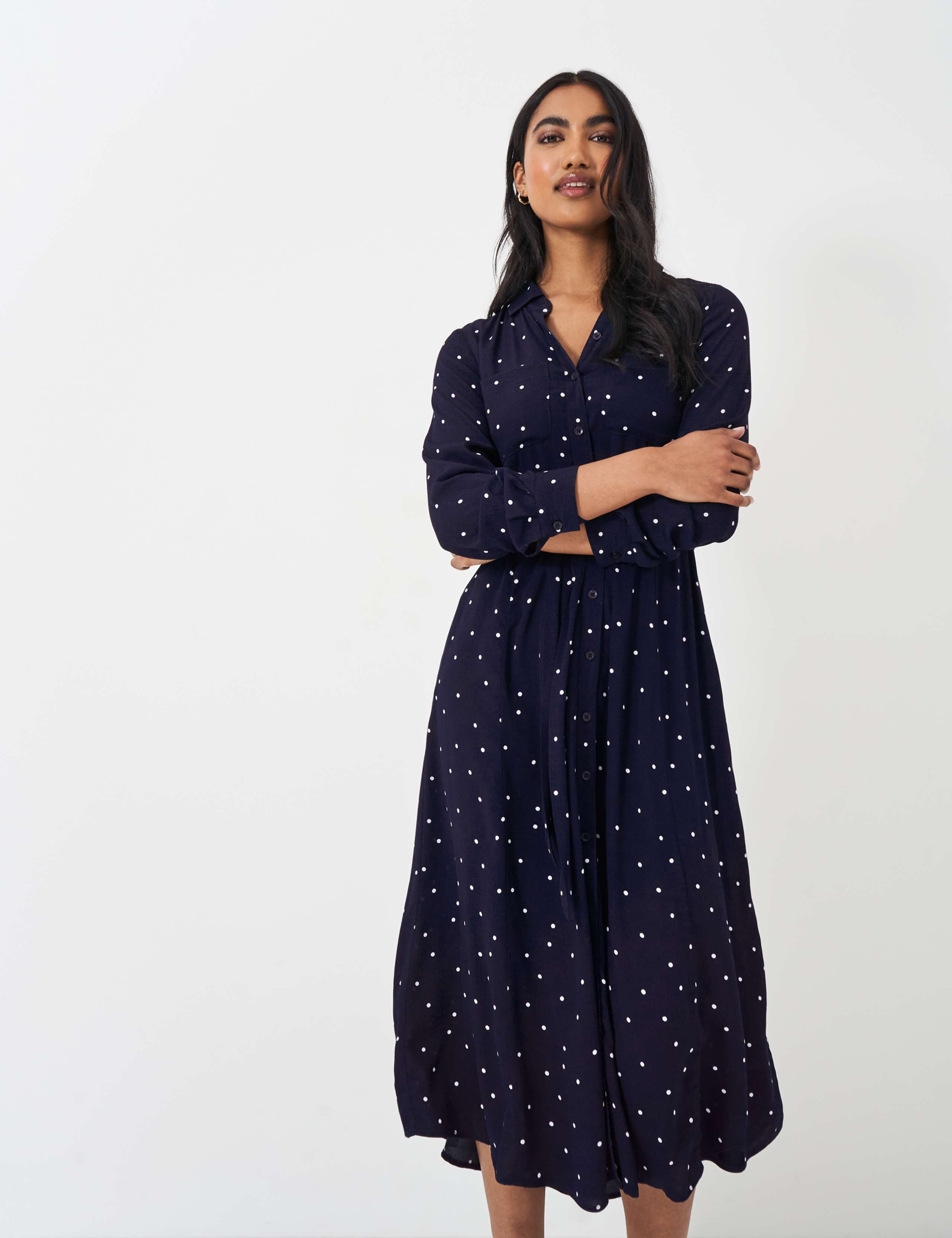 Polka Dot Tie Waist Midi Shirt Dress 3 of 5