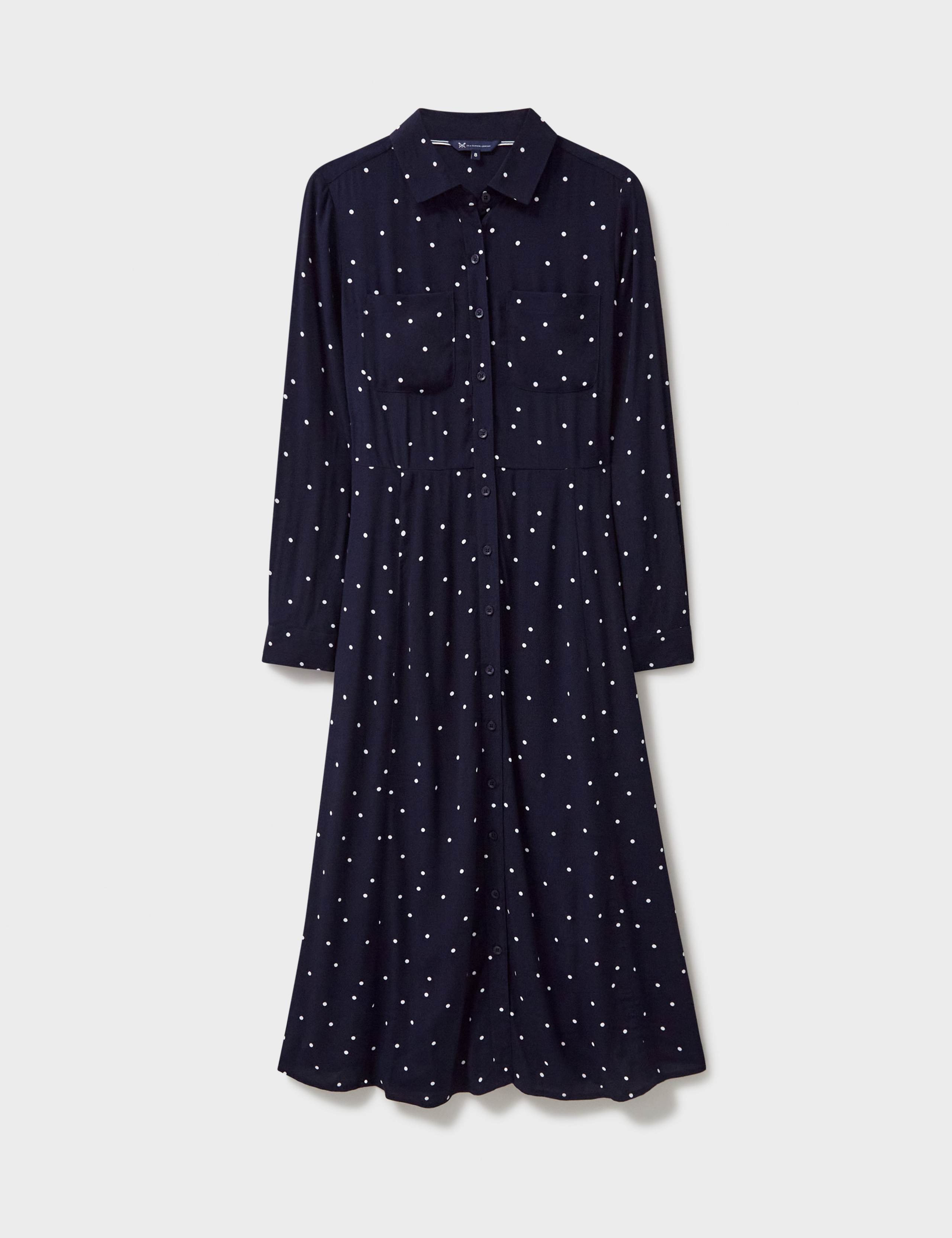 Polka Dot Tie Waist Midi Shirt Dress 2 of 5