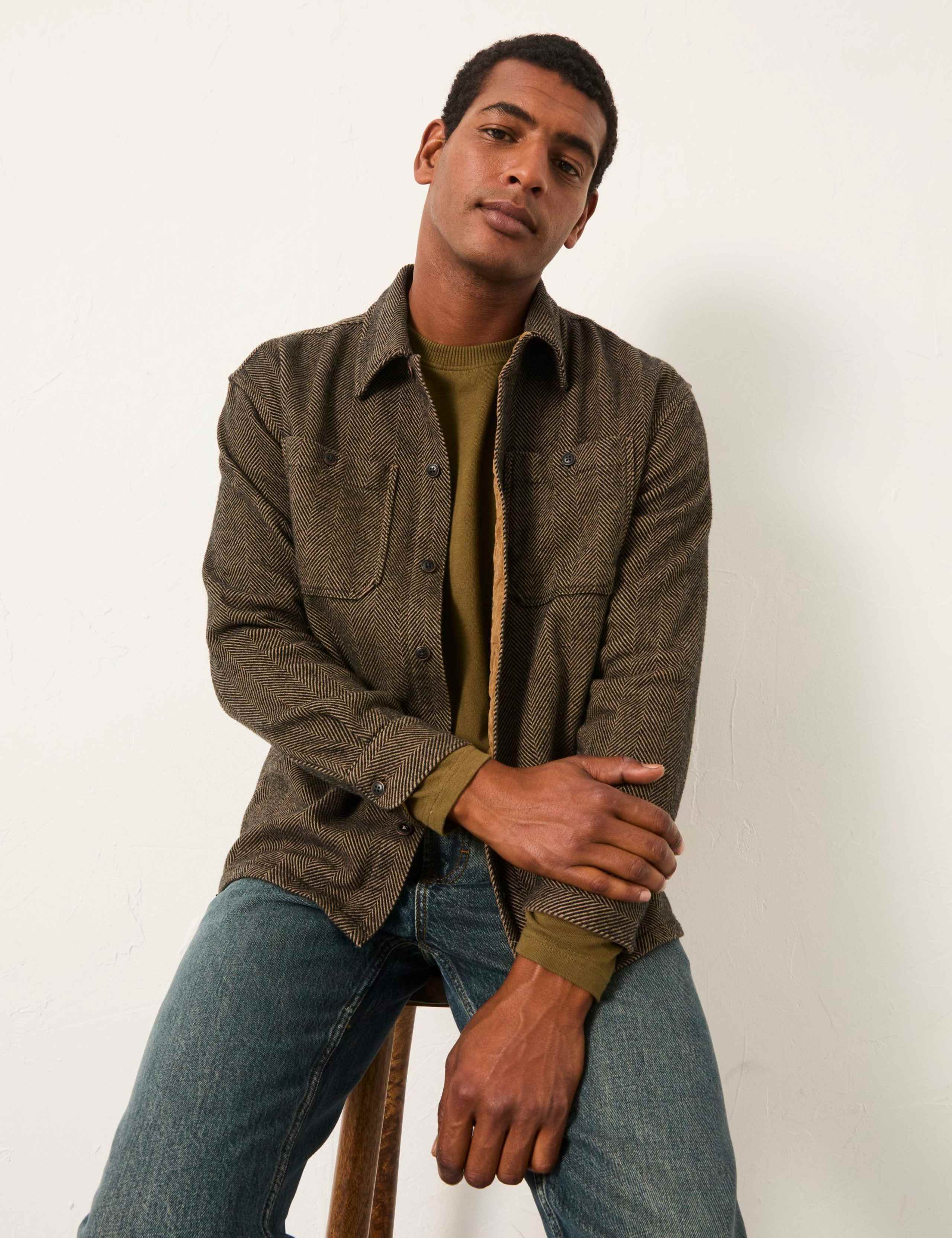 Regular Fit Pure Cotton Herringbone Overshirt 3 of 6