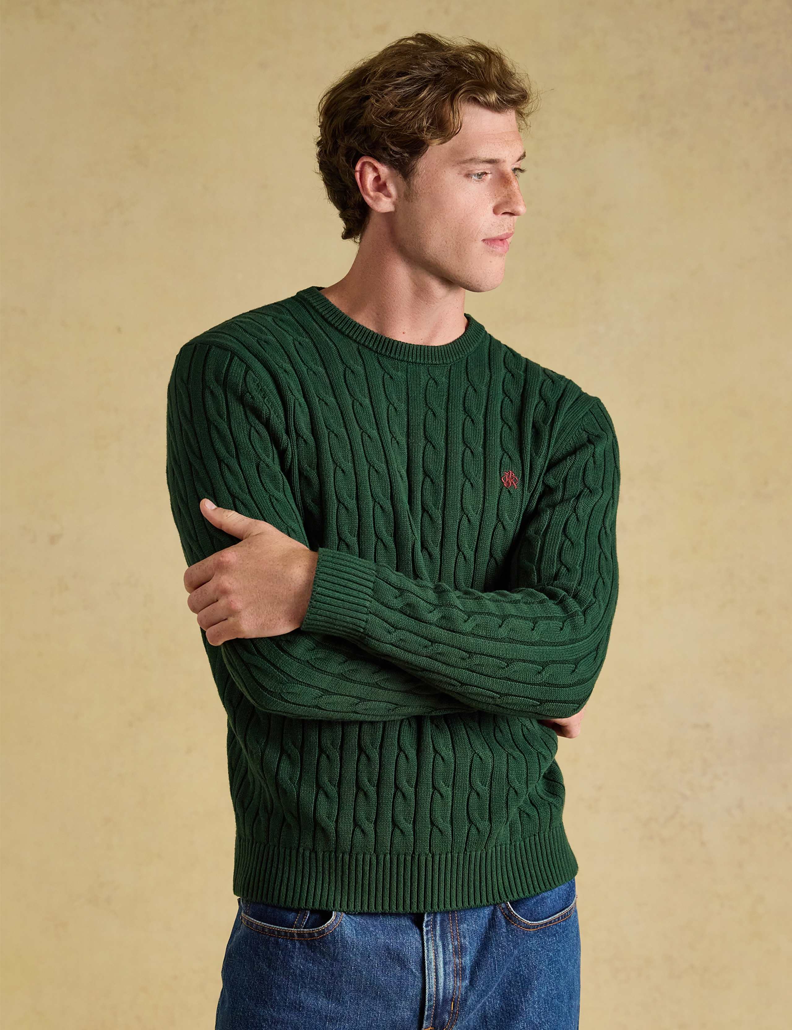 Pure Cotton Cable Crew Neck Jumper 1 of 6