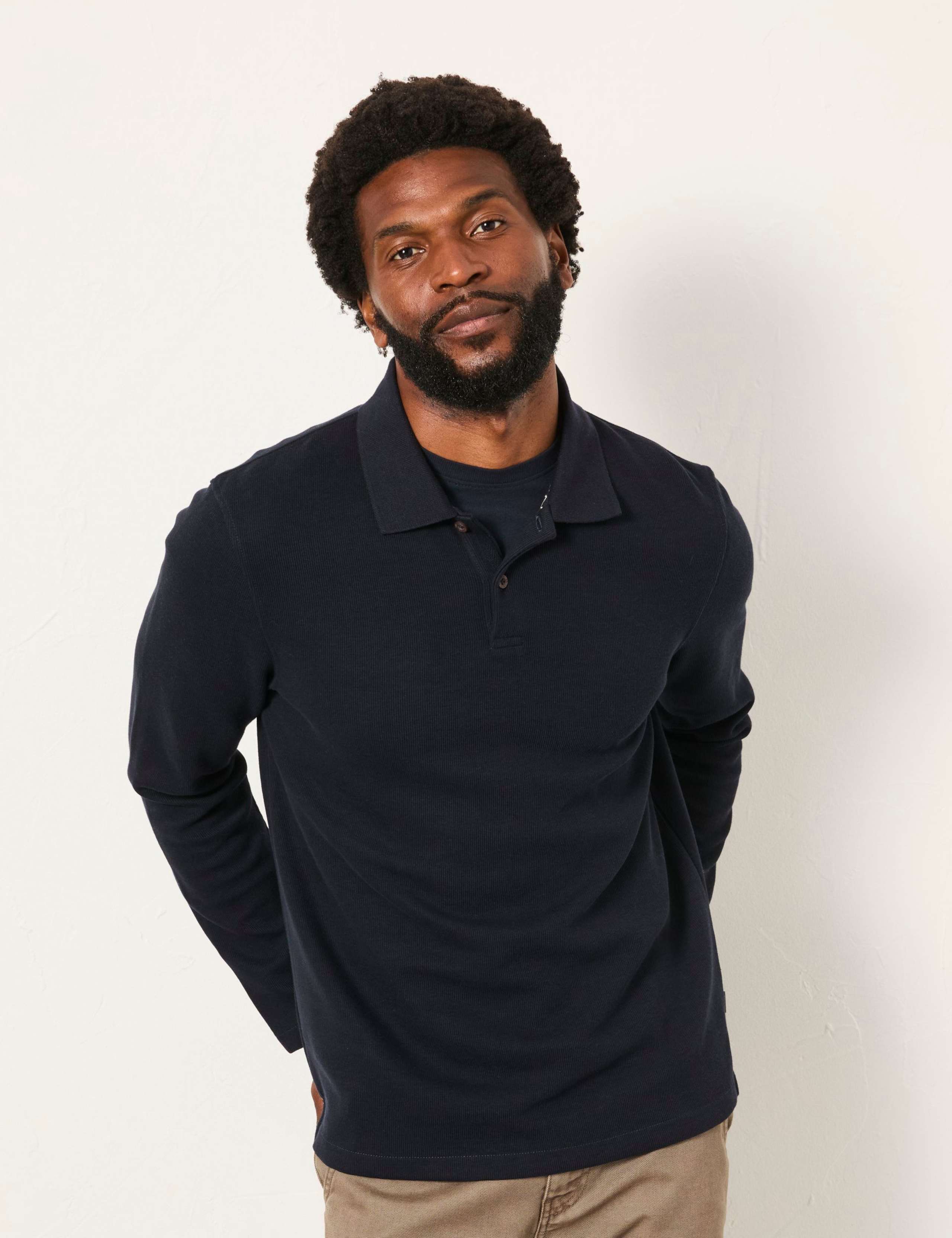 Cotton Rich Ribbed Long Sleeve Polo Shirt 1 of 6