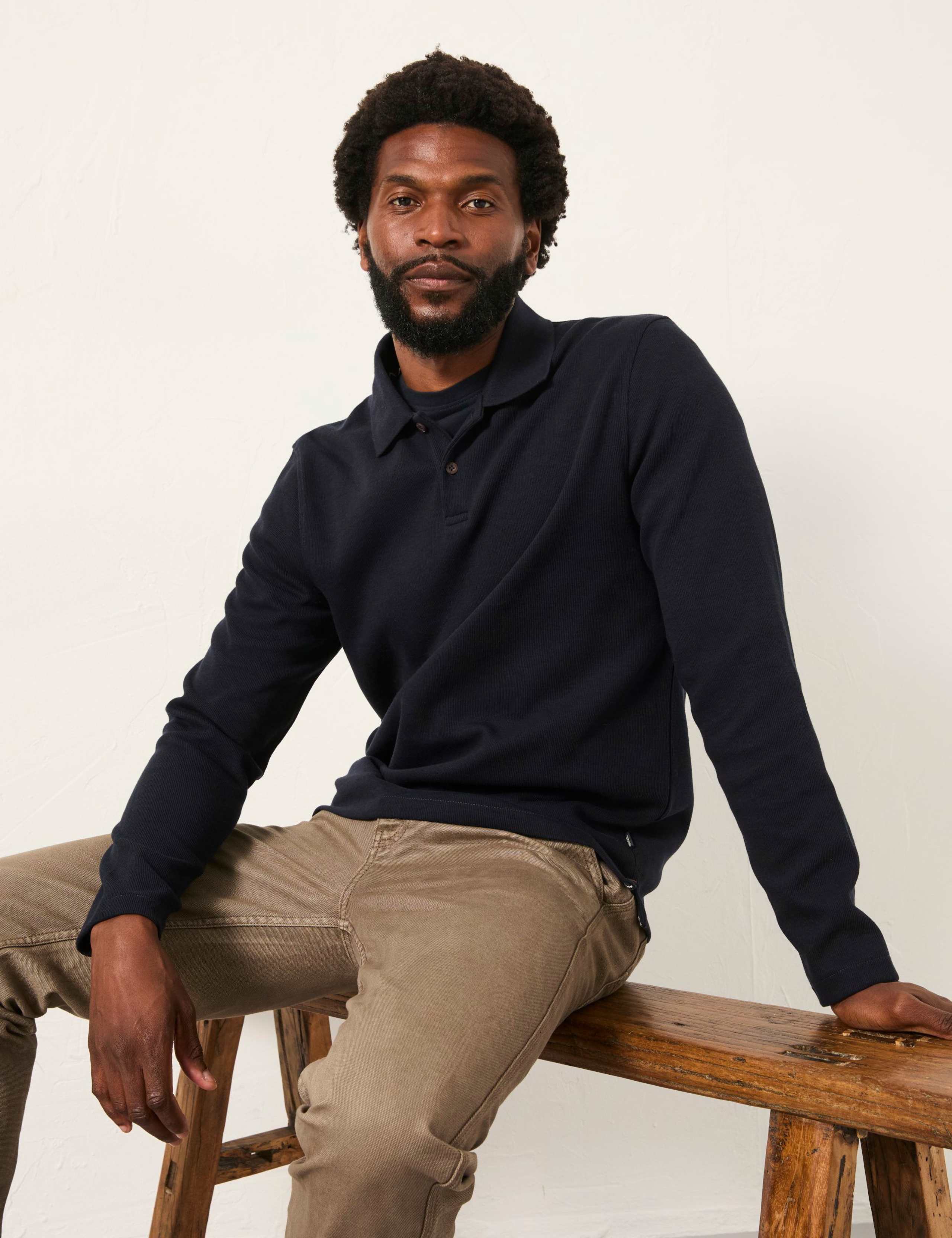 Cotton Rich Ribbed Long Sleeve Polo Shirt 6 of 6
