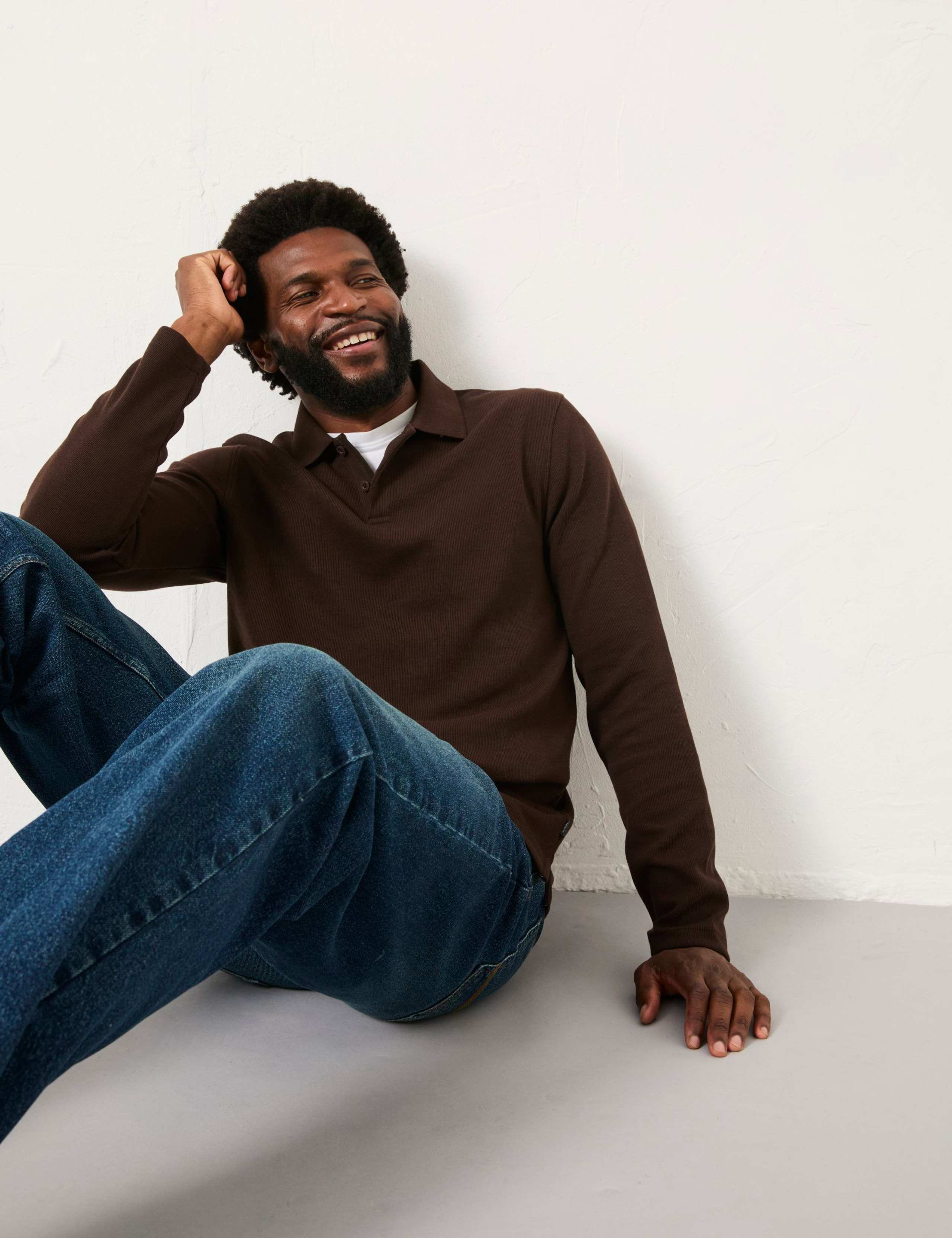 Cotton Rich Ribbed Long Sleeve Polo Shirt 3 of 5