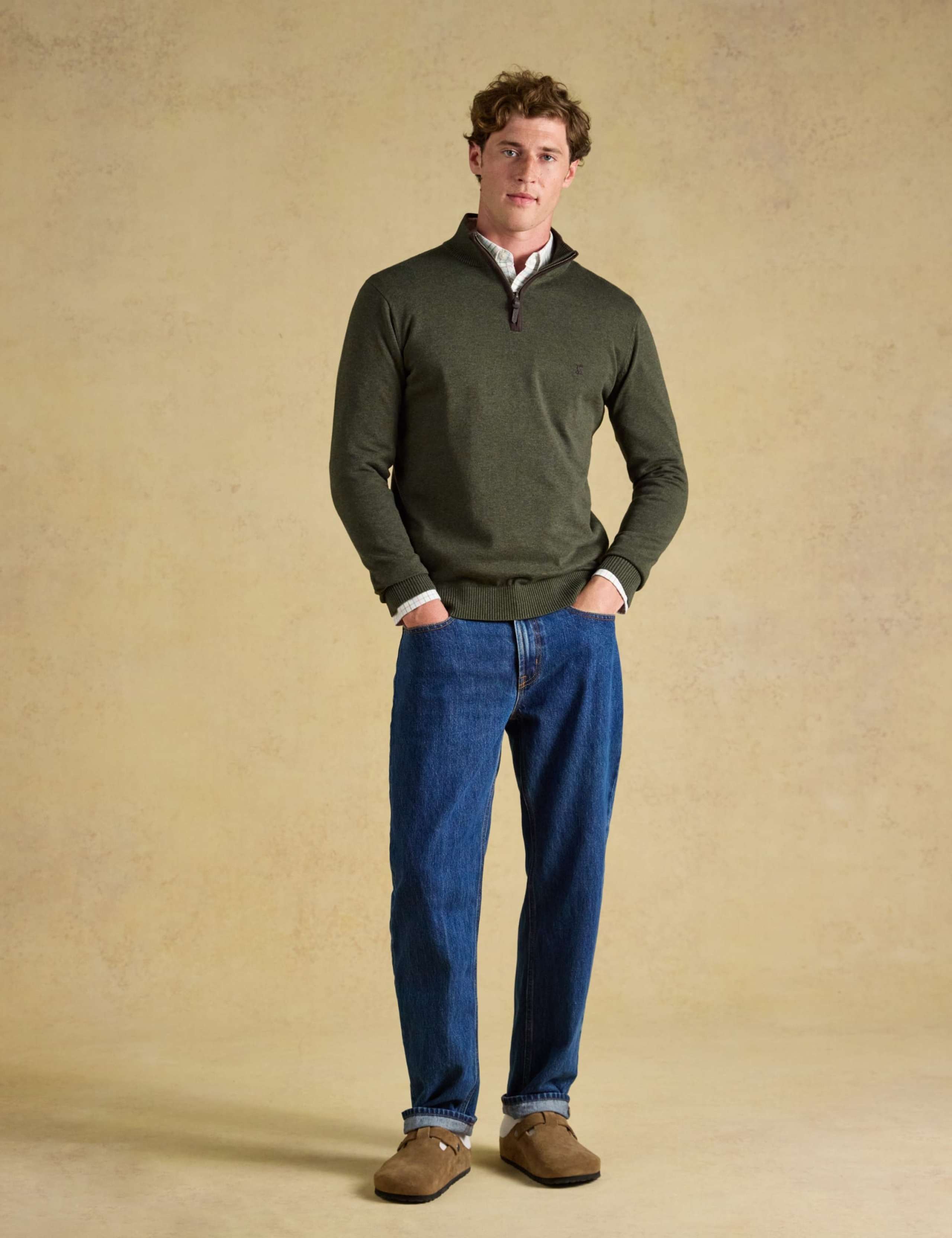 Pure Cotton Textured Funnel Neck Half Zip Jumper 2 of 7