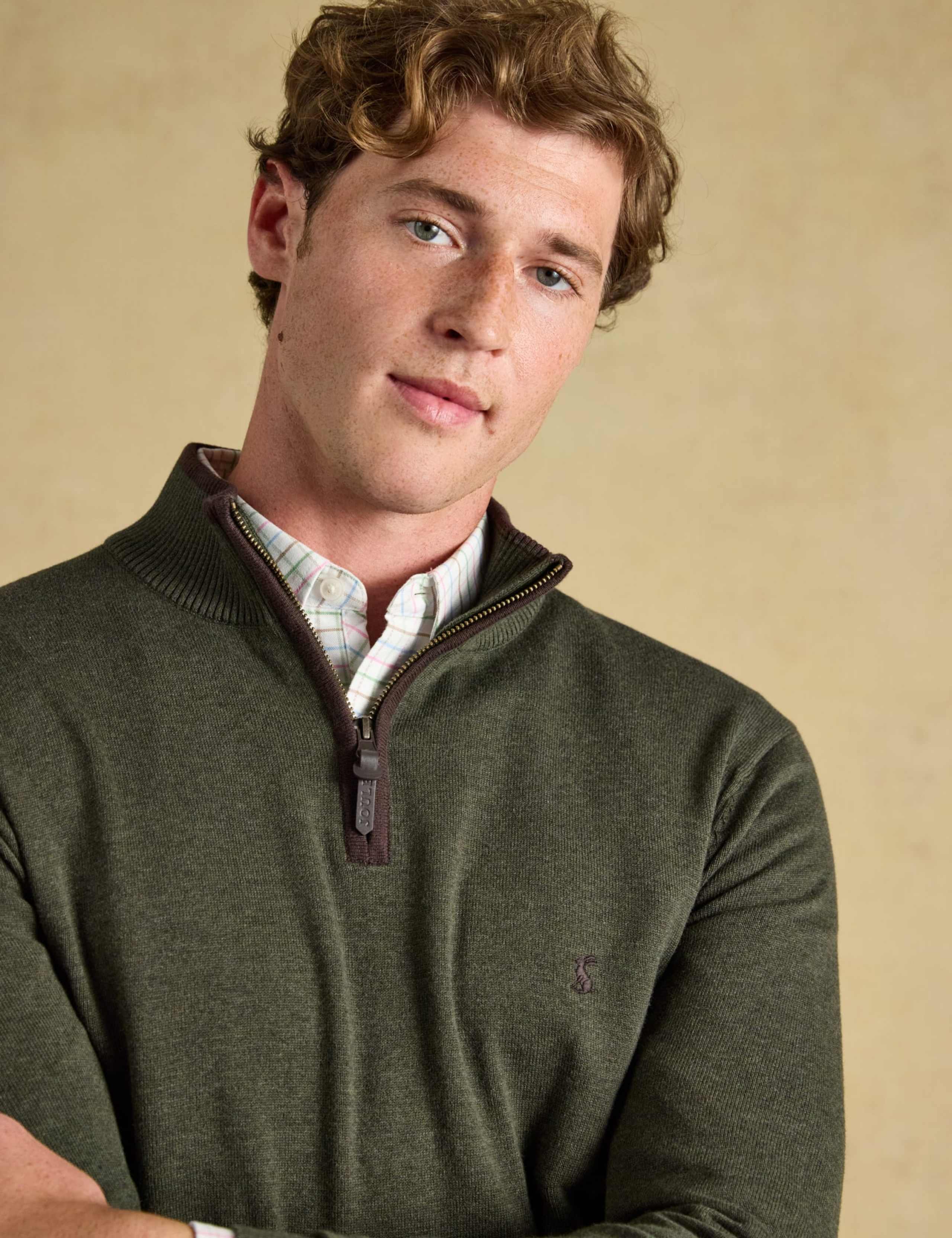 Pure Cotton Textured Funnel Neck Half Zip Jumper 4 of 7