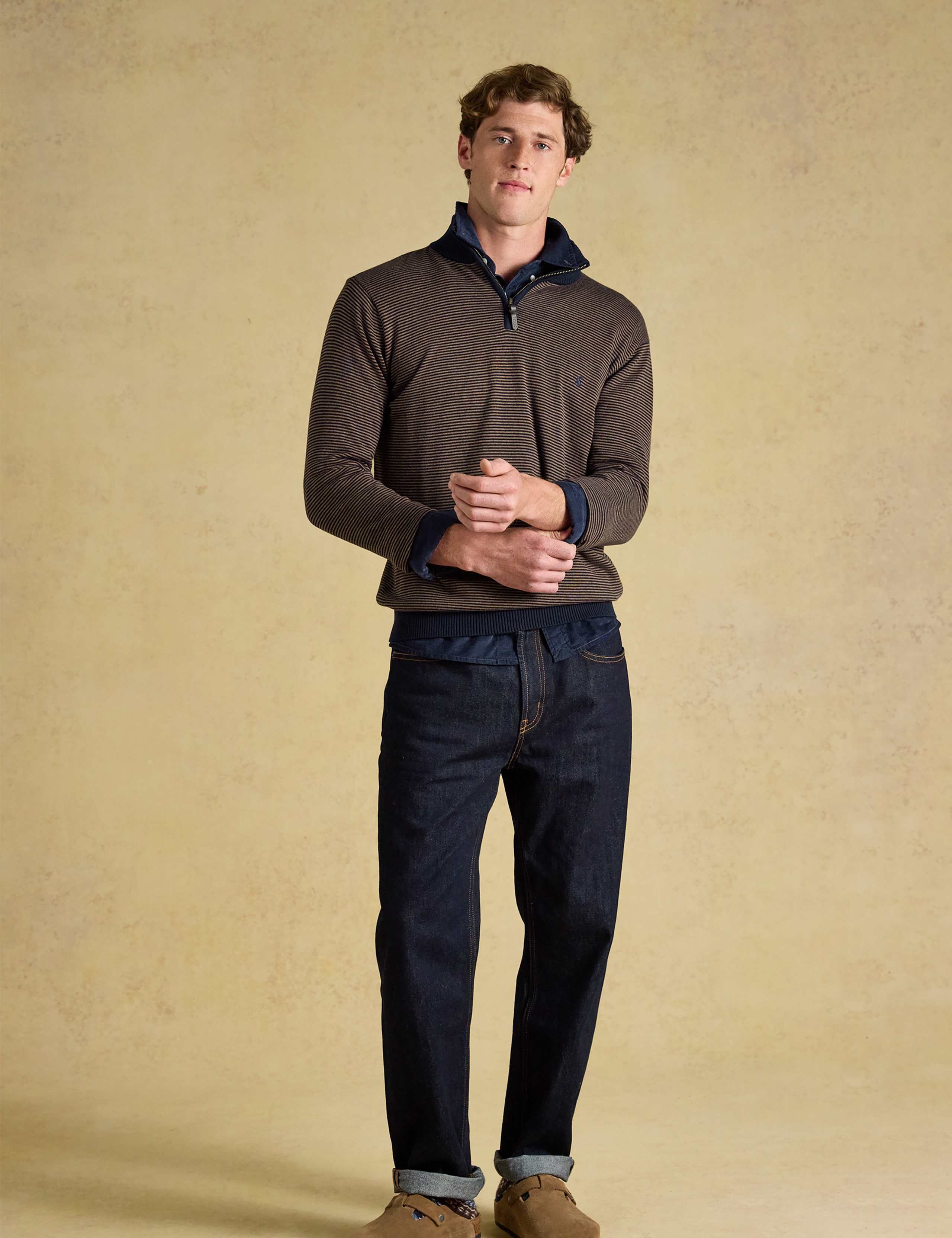 Pure Cotton Striped Funnel Neck Half Zip Jumper 2 of 7