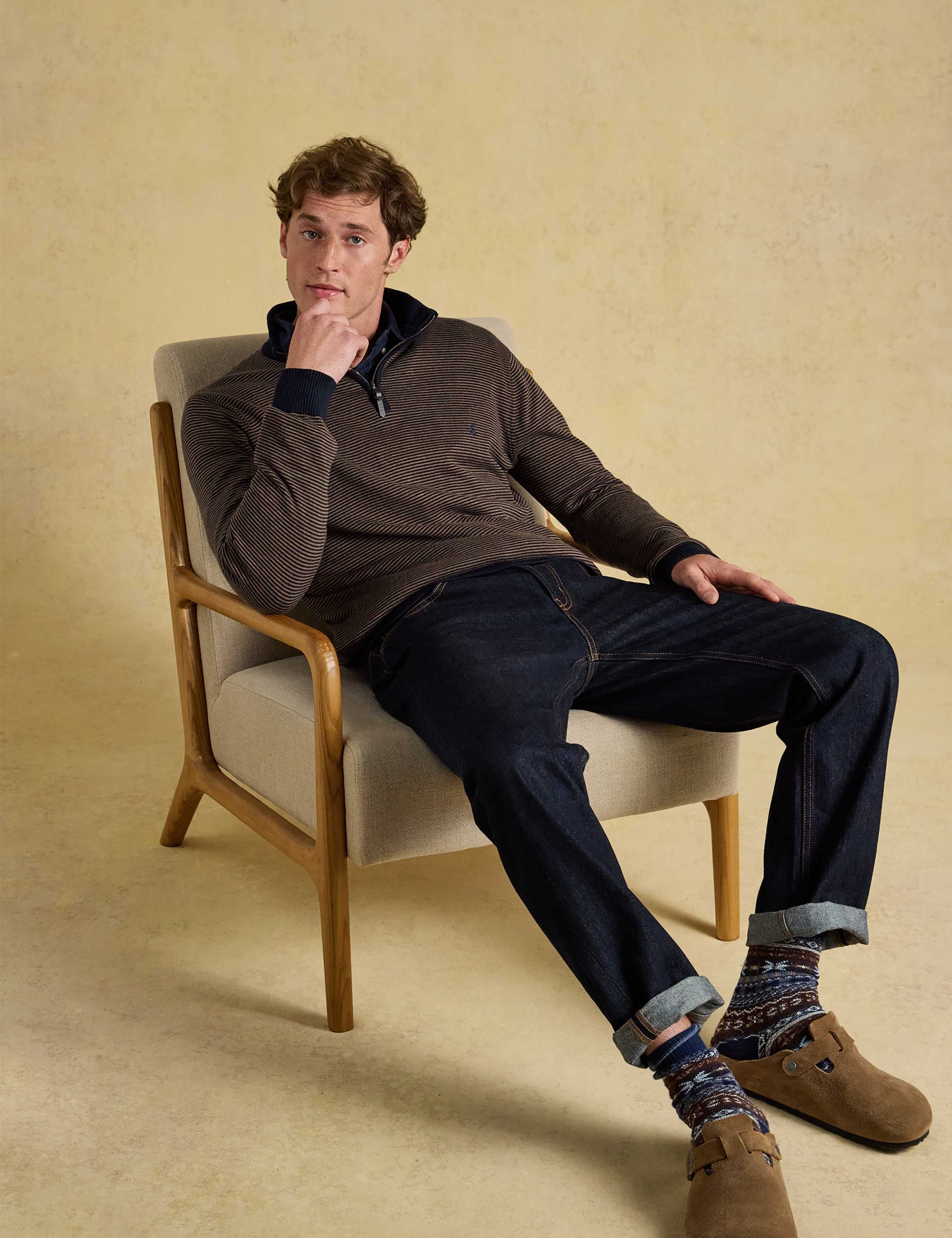 Pure Cotton Striped Funnel Neck Half Zip Jumper 3 of 7