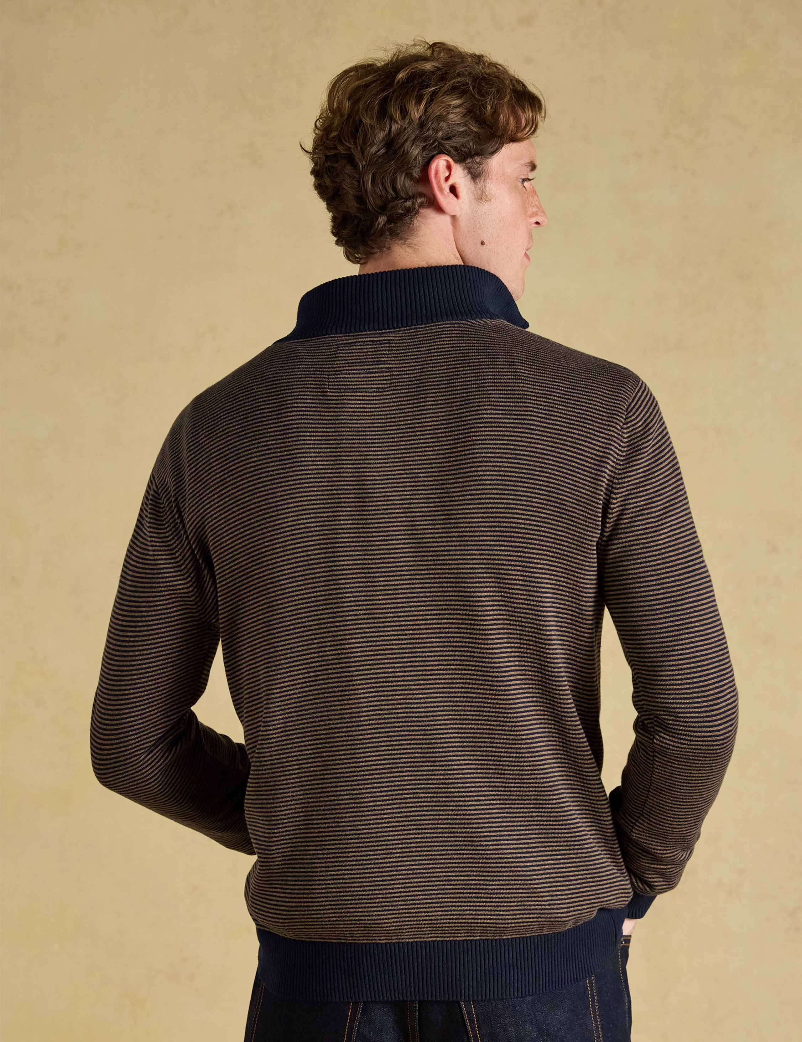 Pure Cotton Striped Funnel Neck Half Zip Jumper 4 of 7