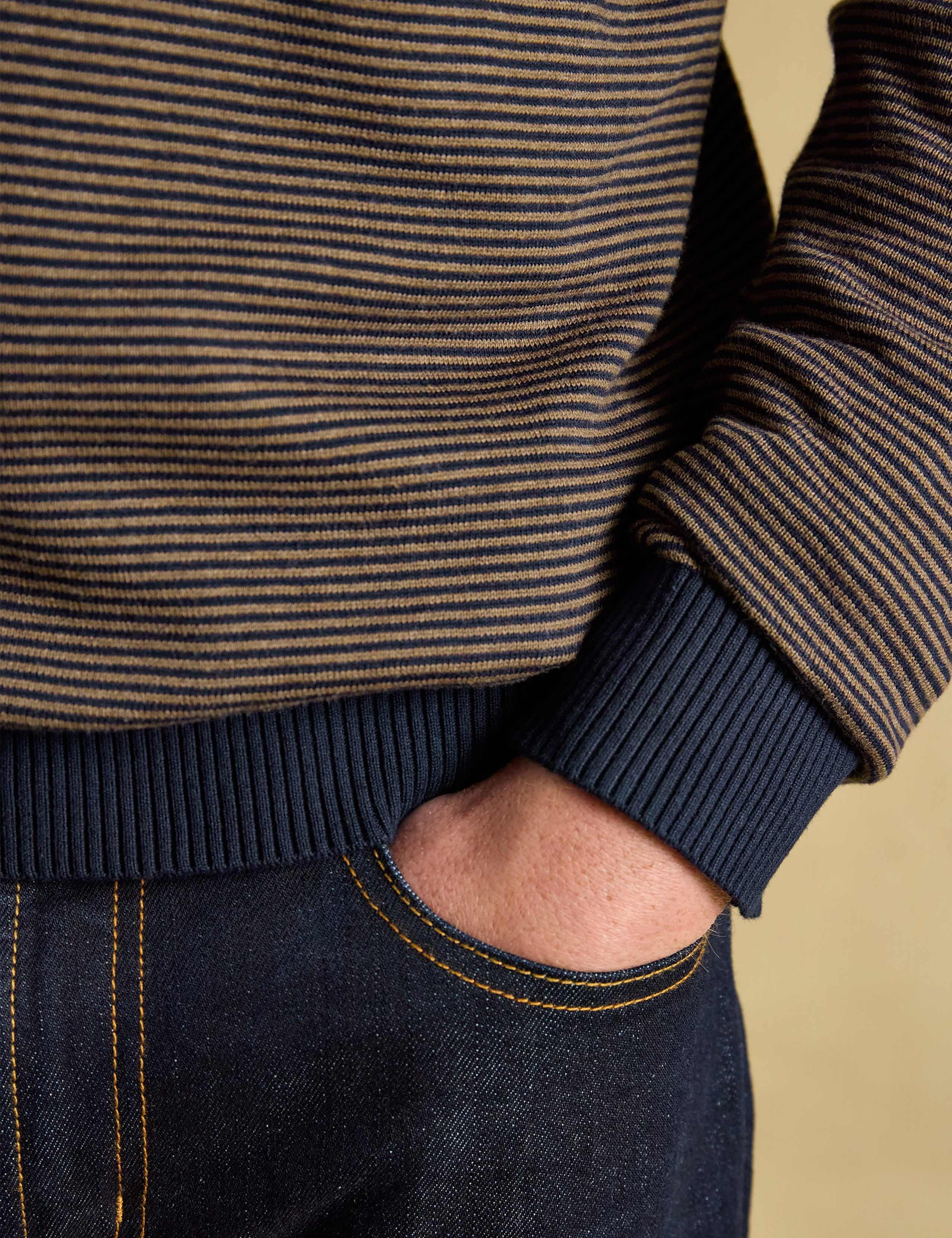 Pure Cotton Striped Funnel Neck Half Zip Jumper 6 of 7