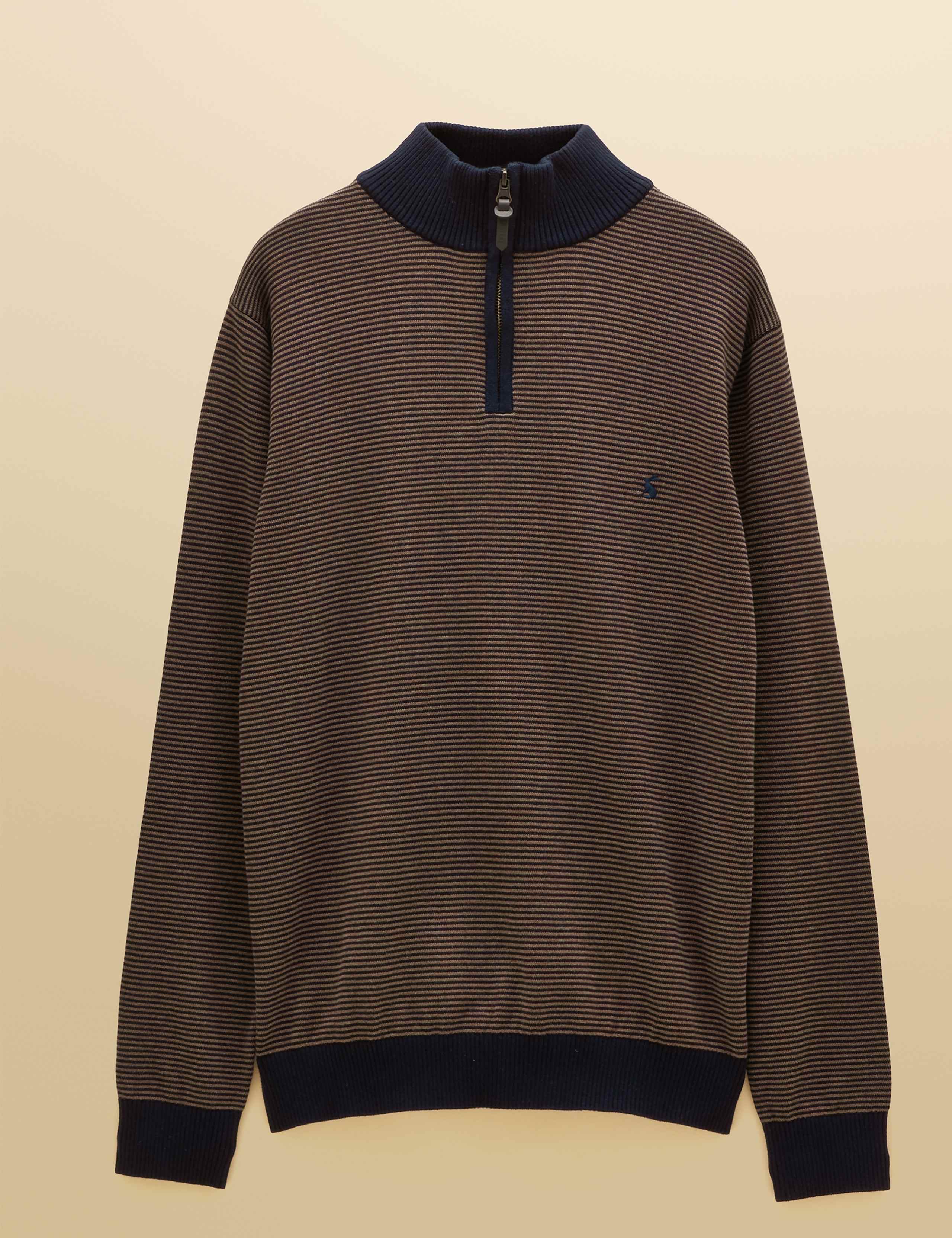 Pure Cotton Striped Funnel Neck Half Zip Jumper 7 of 7