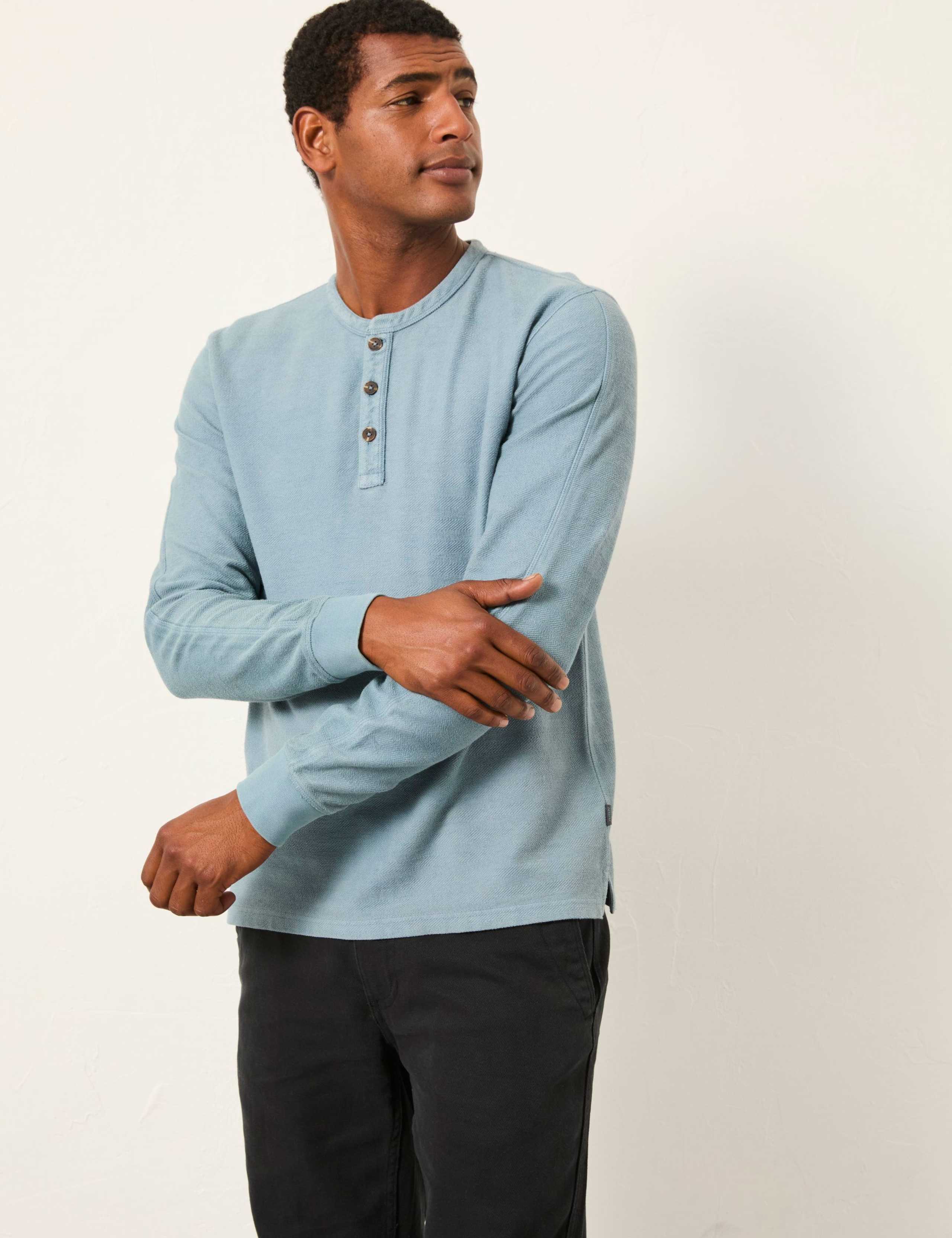 Pure Cotton Herringbone Henley T-Shirt 4 of 4