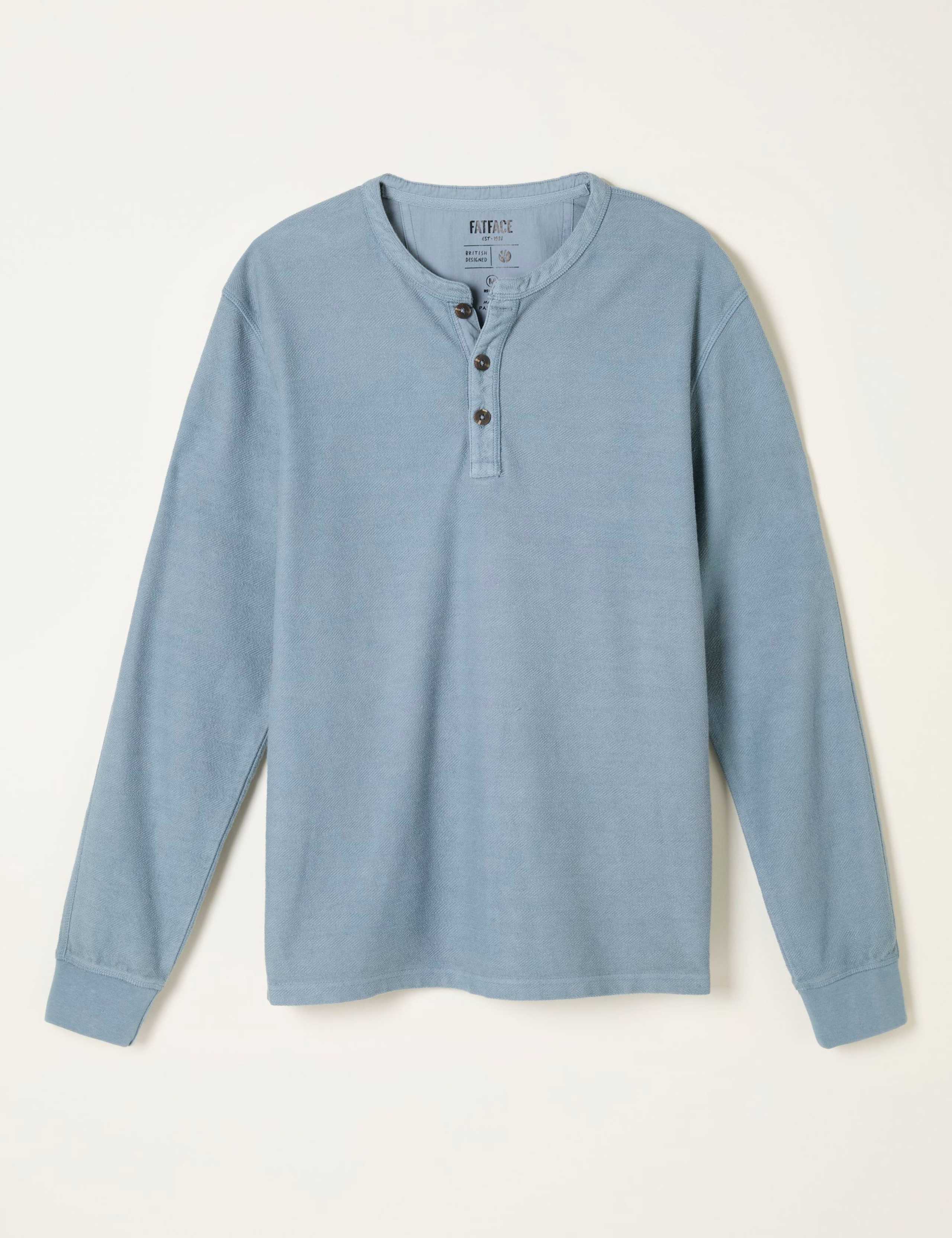 Pure Cotton Herringbone Henley T-Shirt 2 of 4