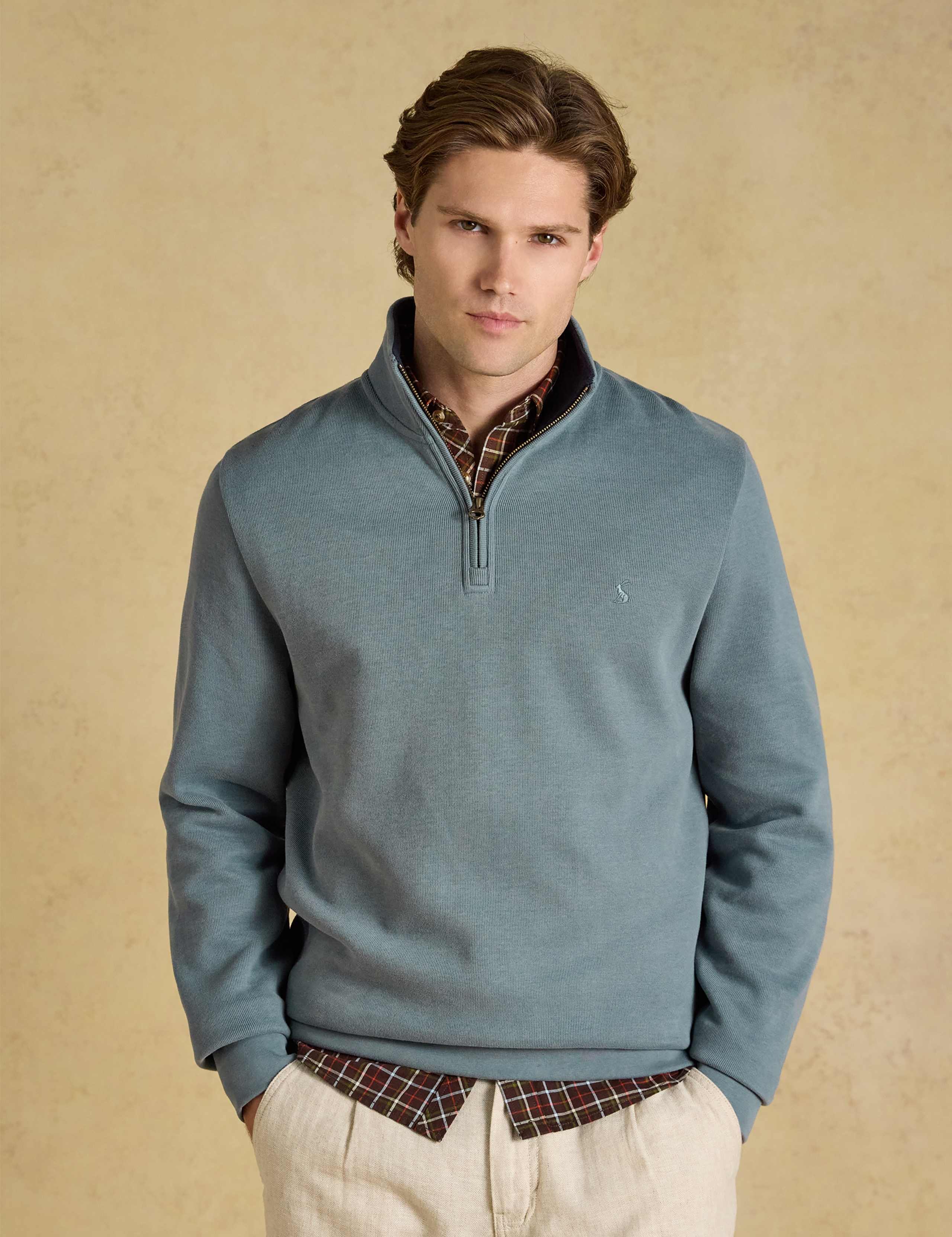 Pure Cotton Funnel Neck Half Zip Sweatshirt 1 of 6