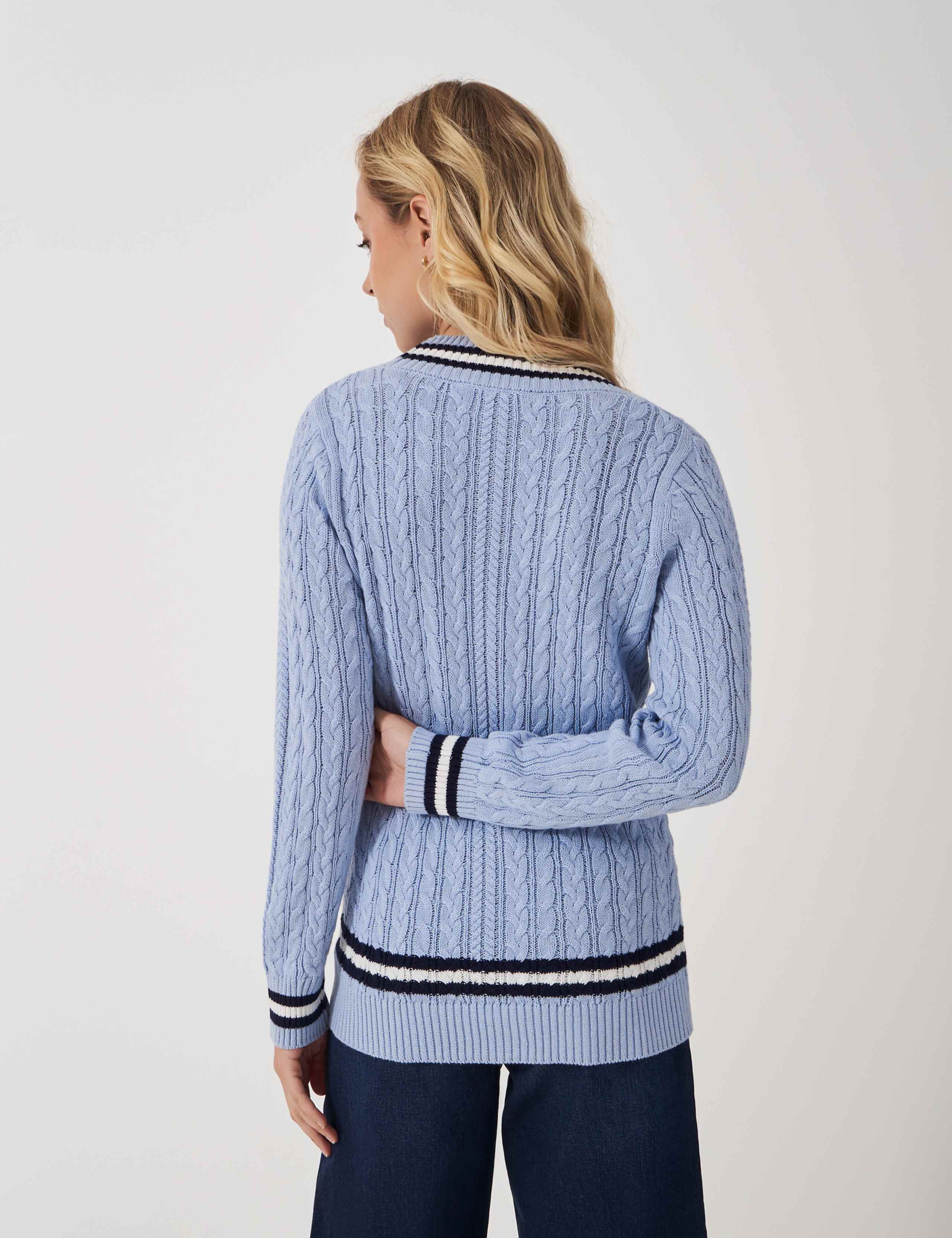 Pure Cotton Cable Knit V-Neck Cricket Jumper 4 of 5