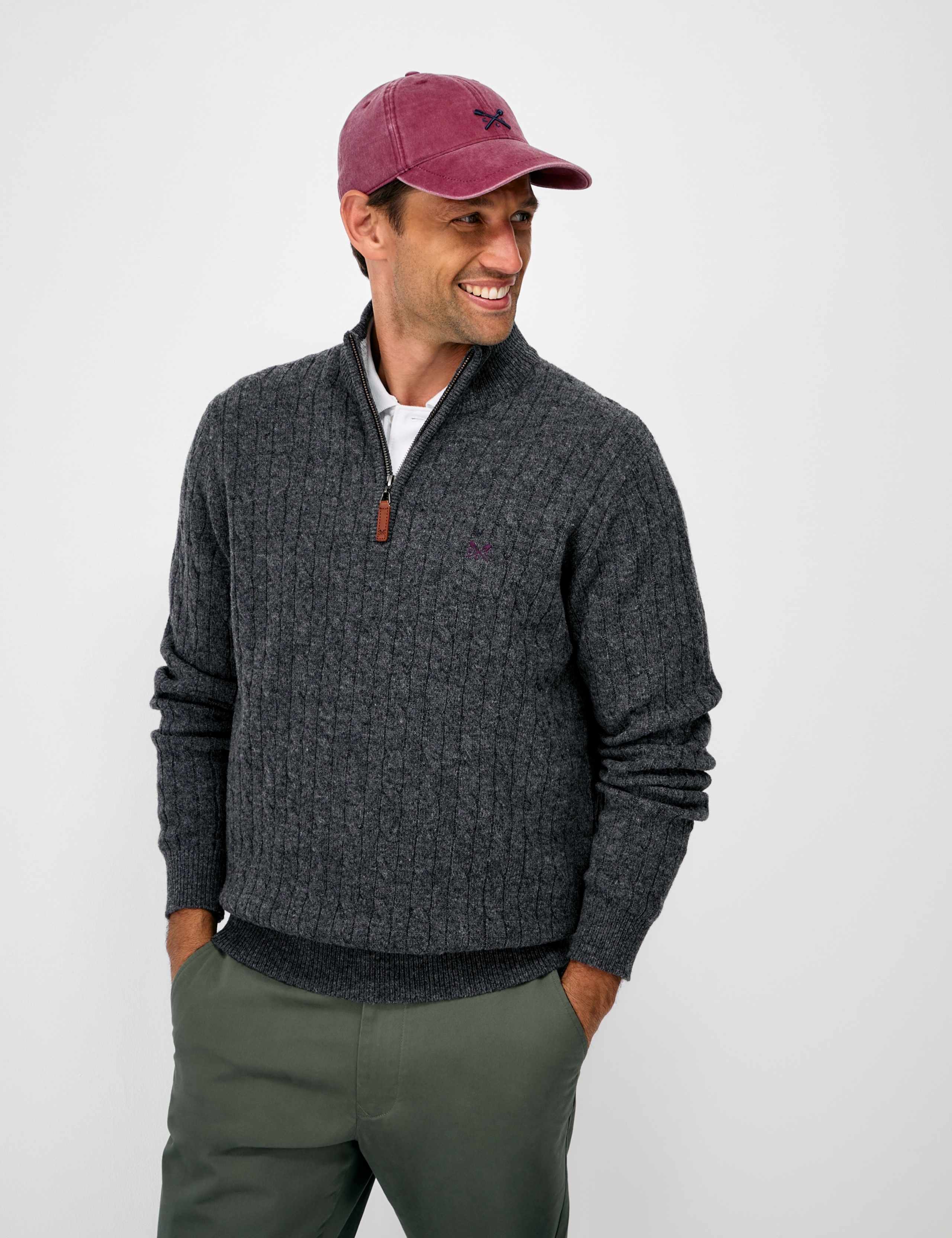 Cable Funnel Neck Half Zip Jumper with Lambswool 1 of 5