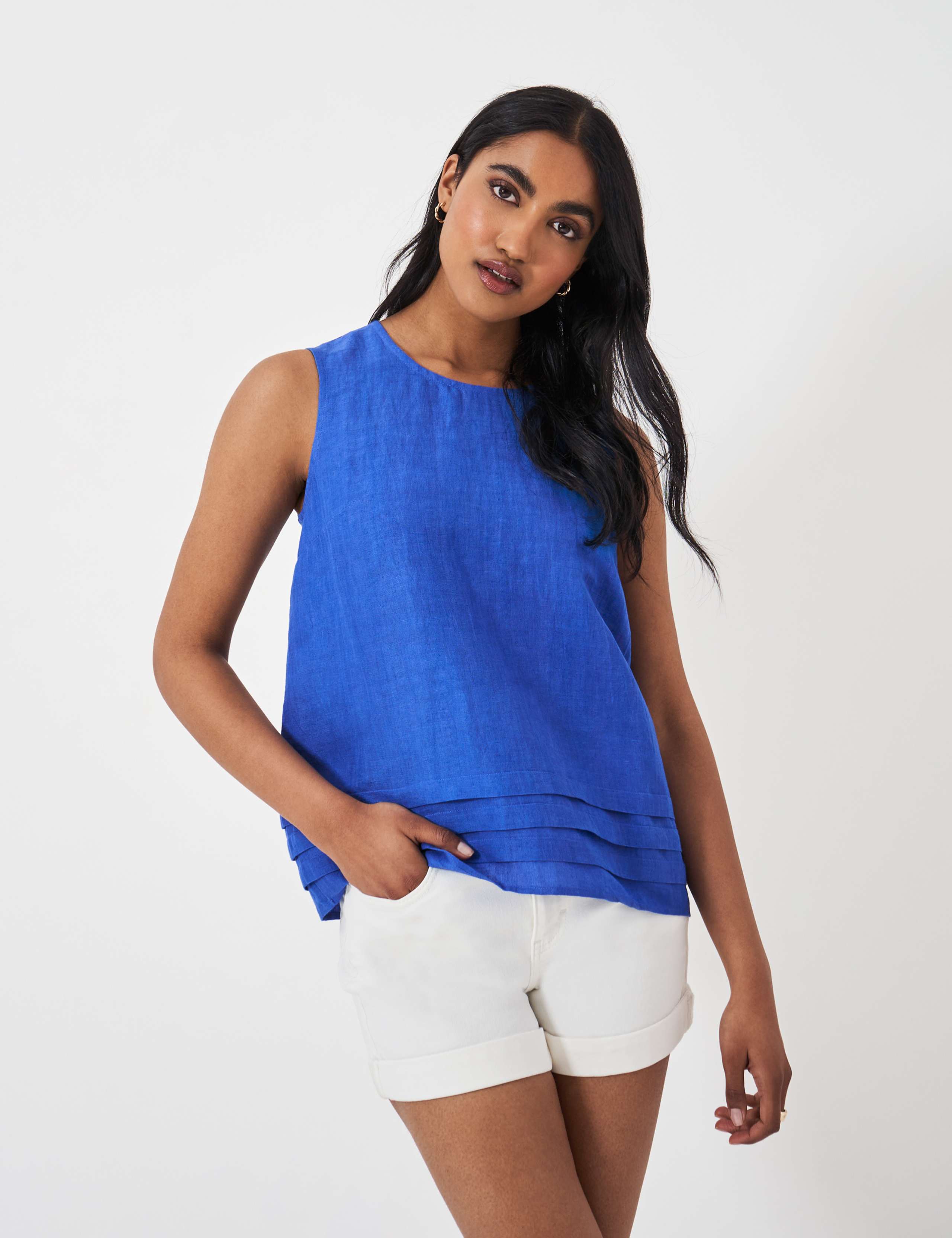 Linen Blend Pleat Detail Shell Top 5 of 5