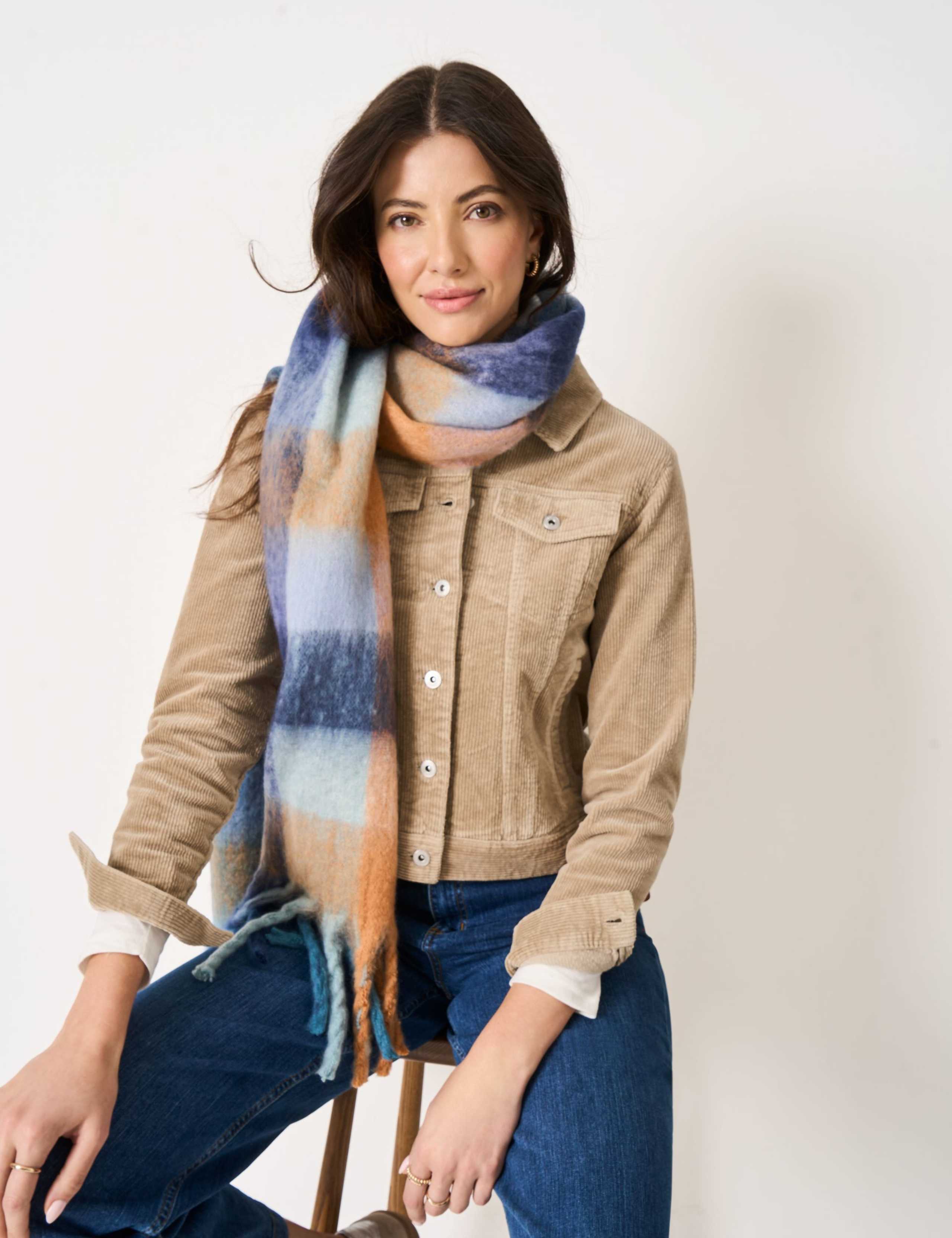 Brushed Checked Fringed Scarf 1 of 2