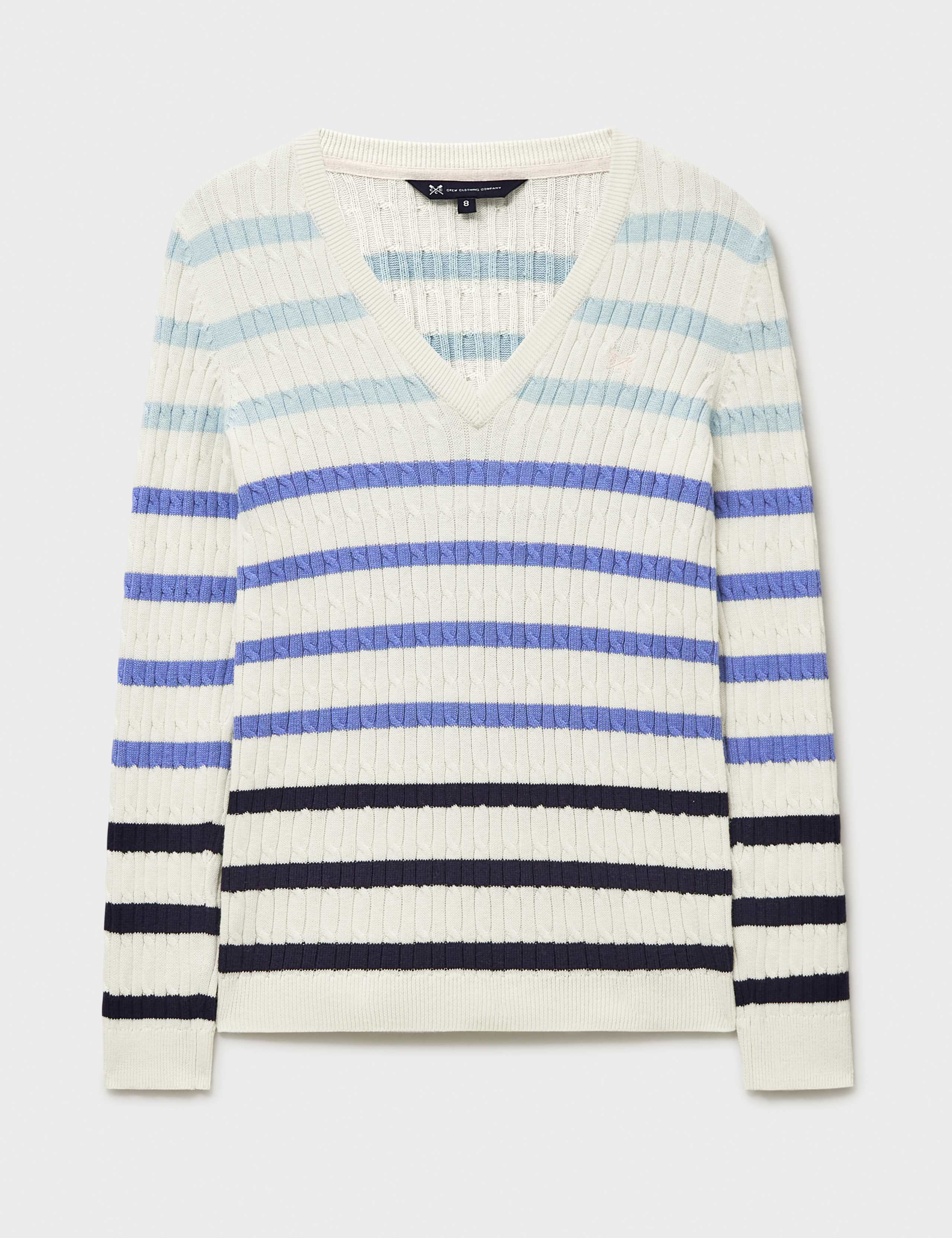 Cotton Rich Striped Cable Knit V-Neck Jumper 2 of 5