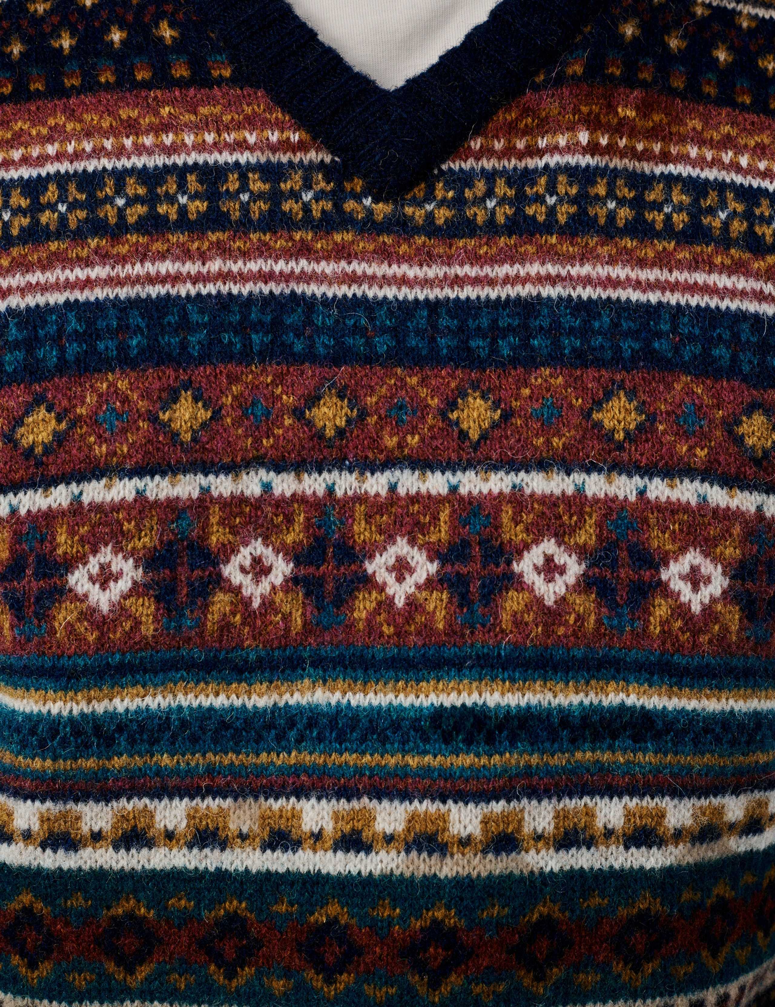 Fairisle V Neck Knitted Tank Top with Wool 2 of 3