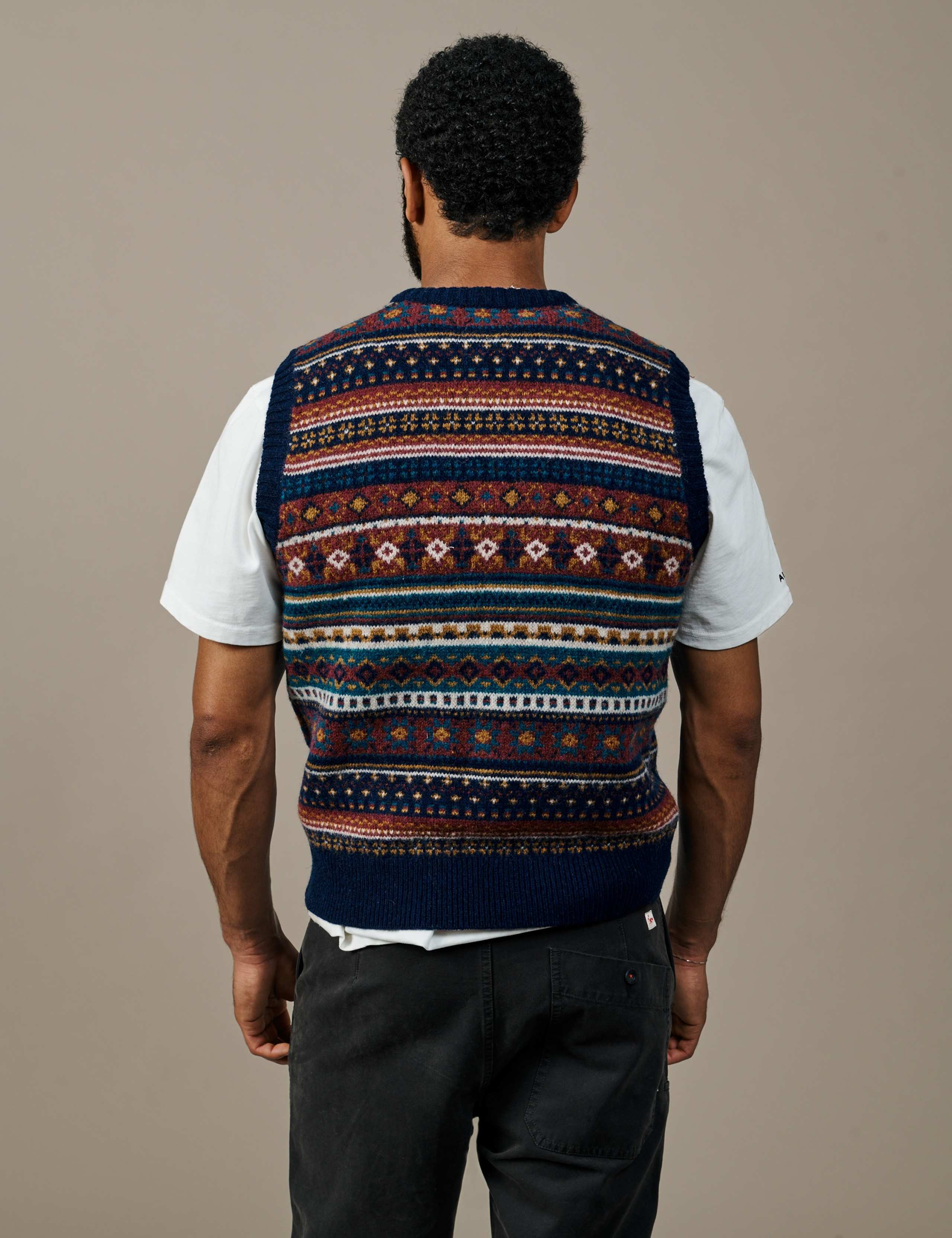 Fairisle V Neck Knitted Tank Top with Wool 3 of 3