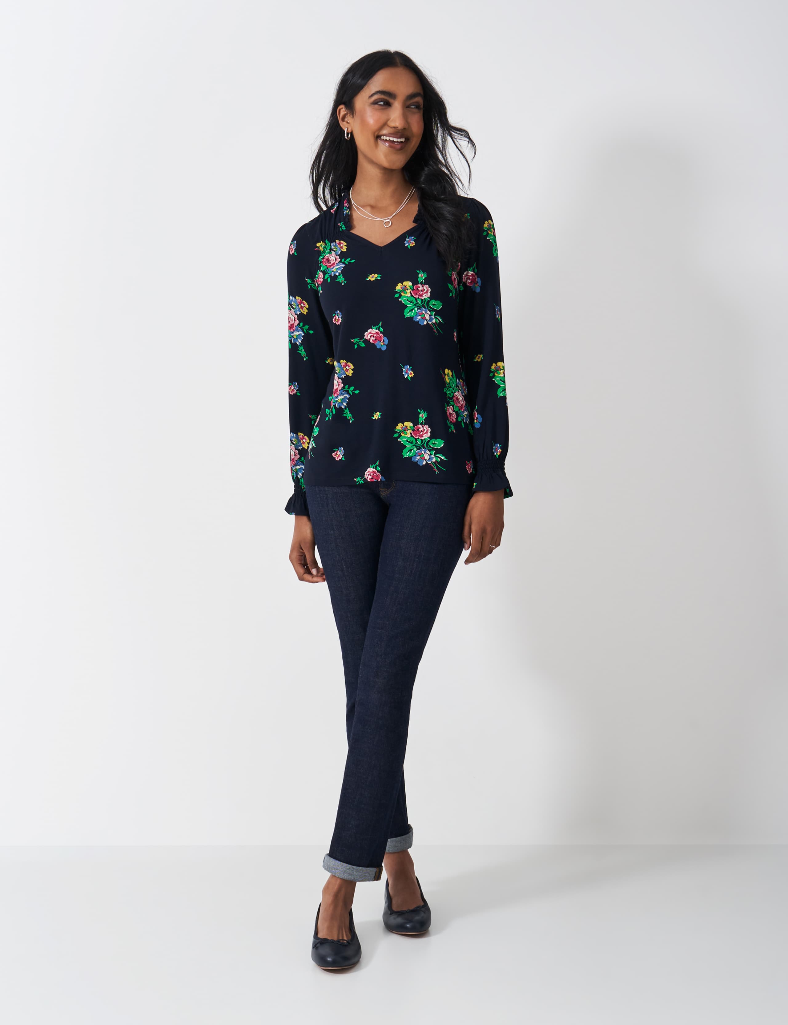 Jersey Floral V-Neck Shirred Detail Top 2 of 4