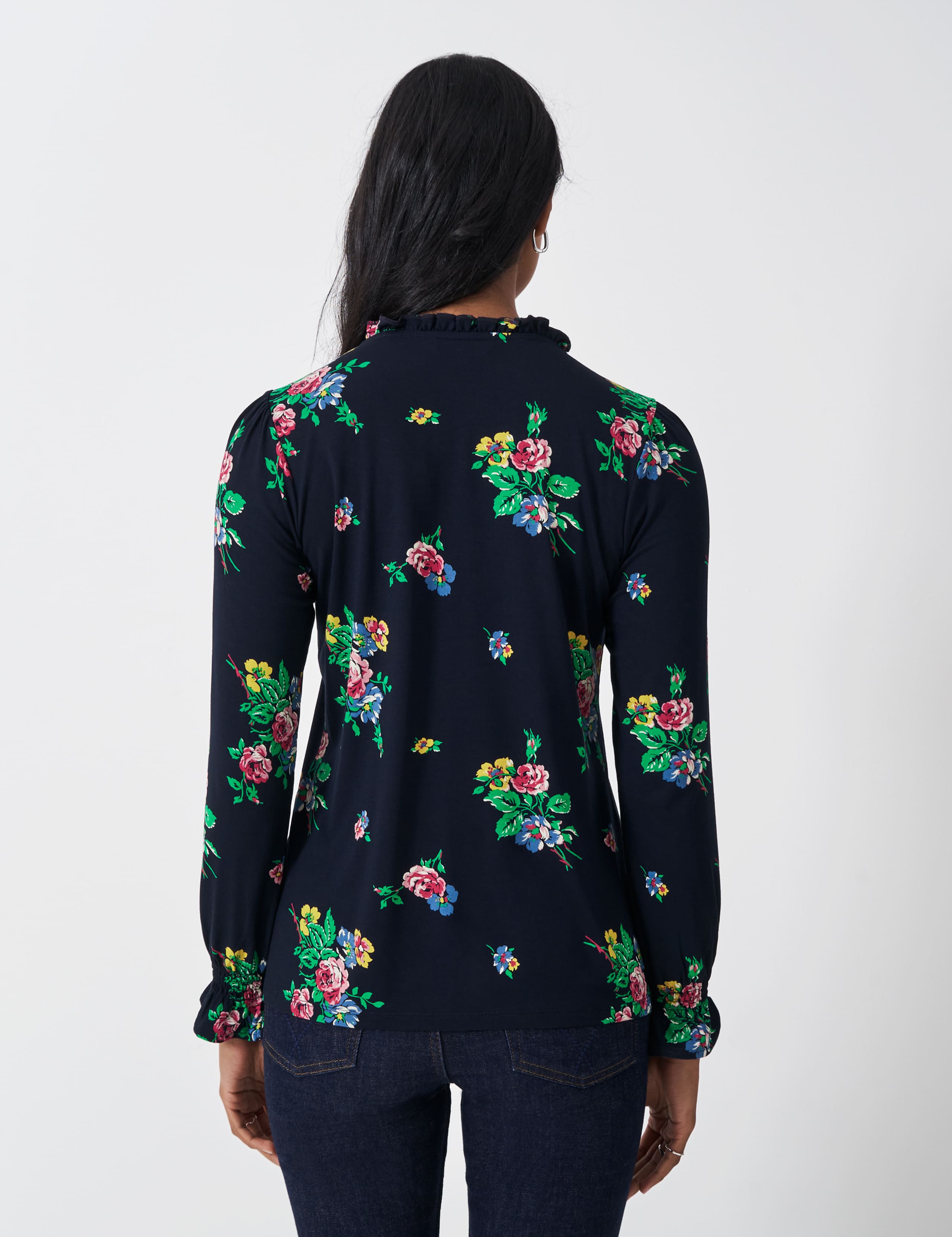 Jersey Floral V-Neck Shirred Detail Top 3 of 4