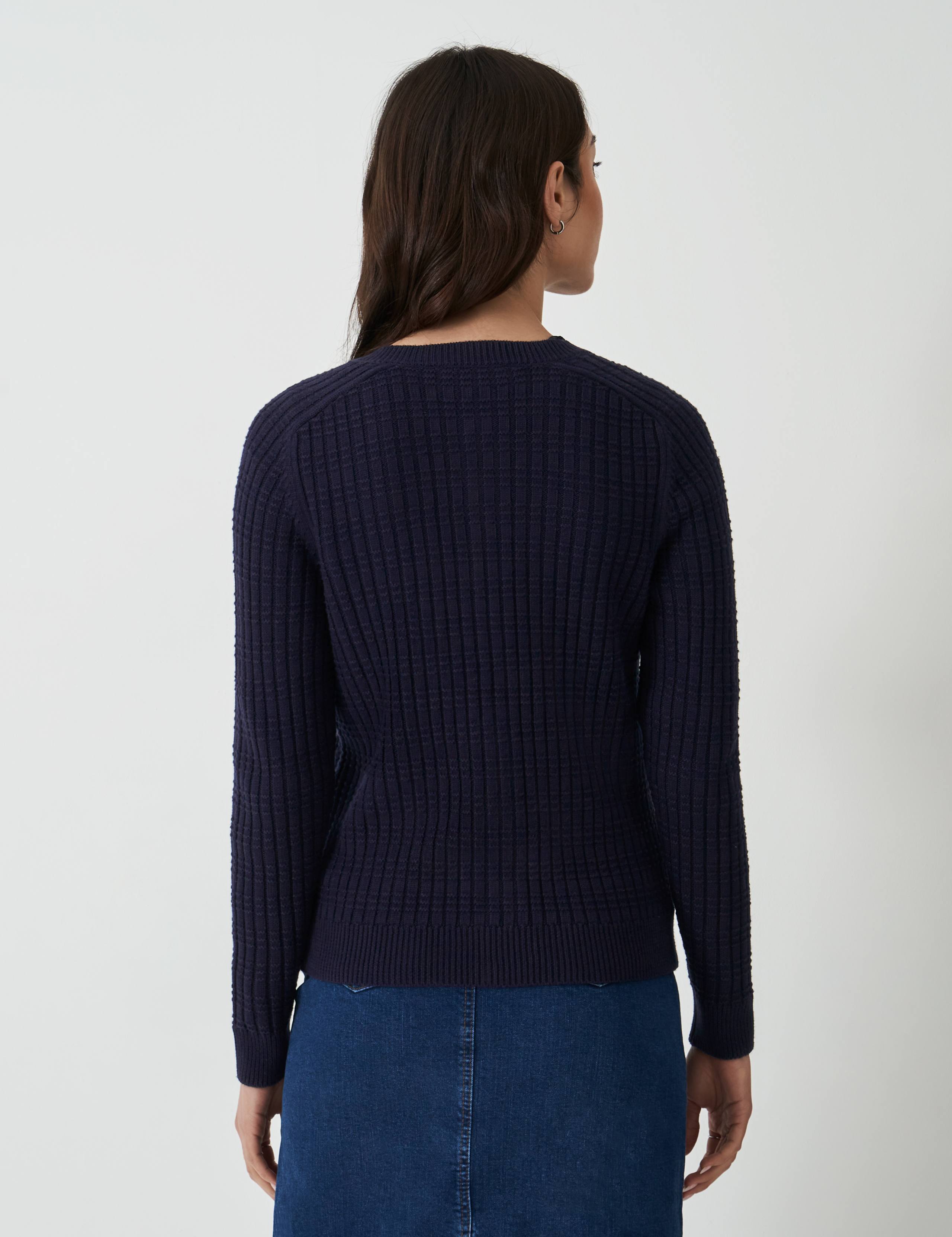 Cotton Blend Textured Crew Neck Cardigan 5 of 5