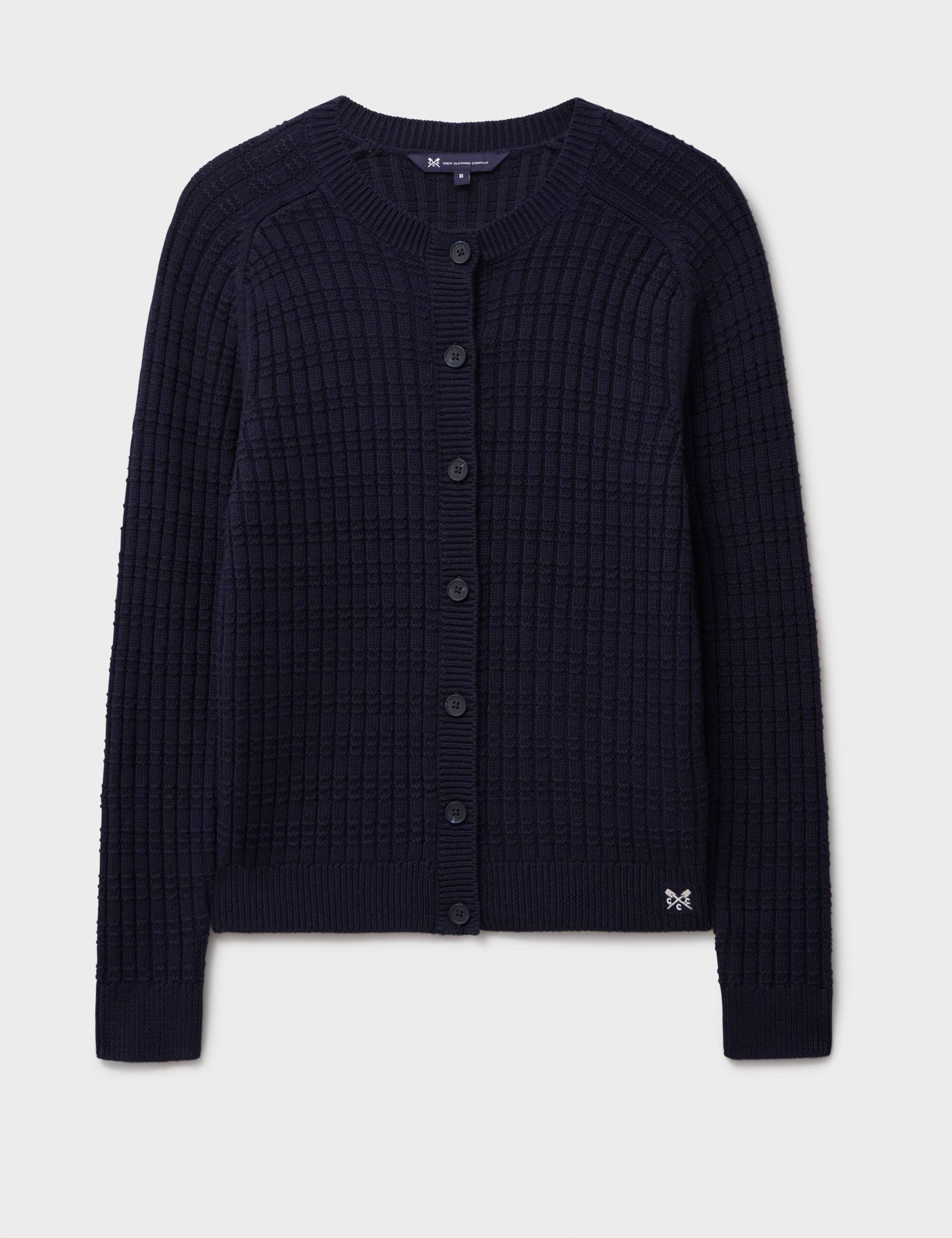 Cotton Blend Textured Crew Neck Cardigan 2 of 5