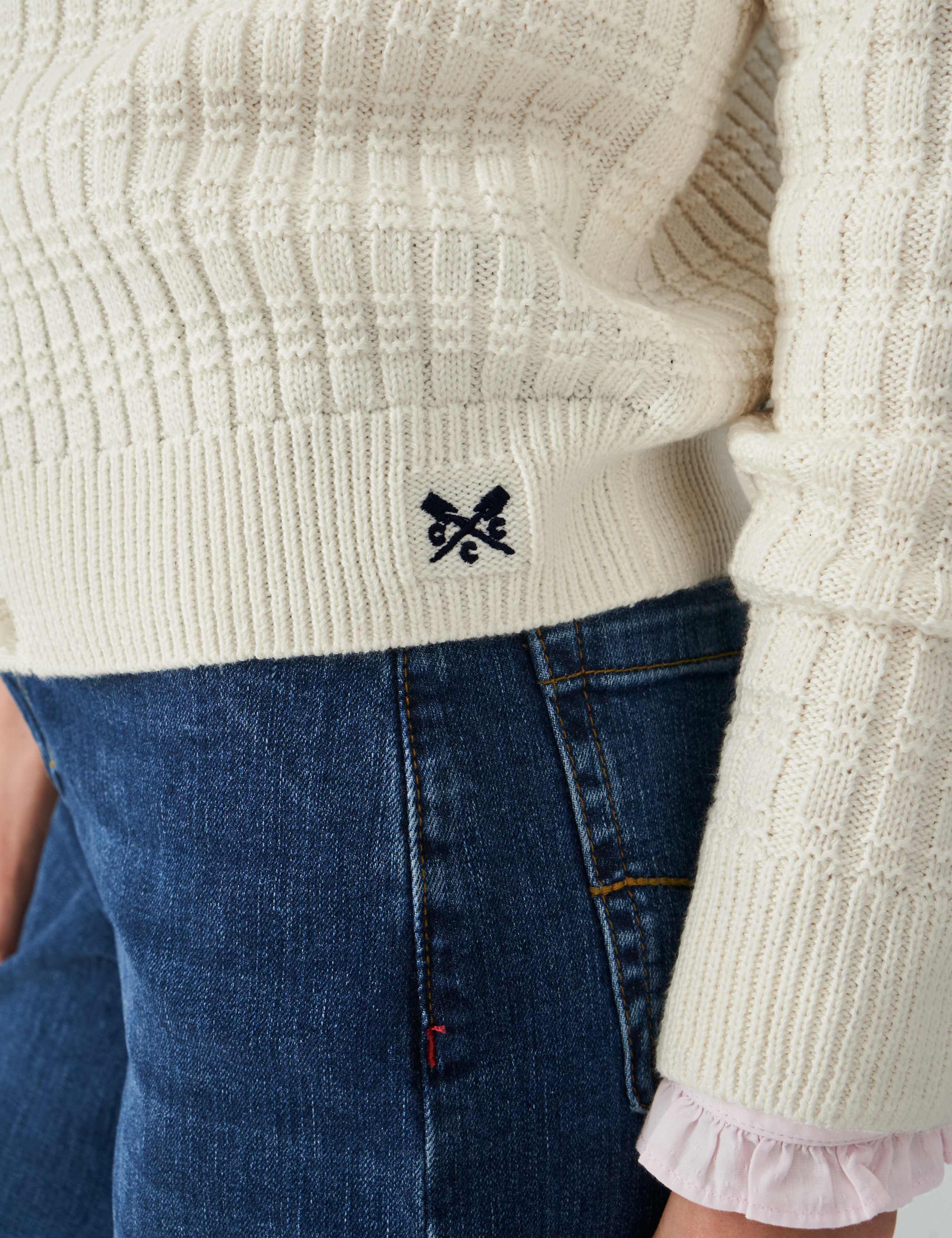 Cotton Blend Textured Crew Neck Cardigan 5 of 5