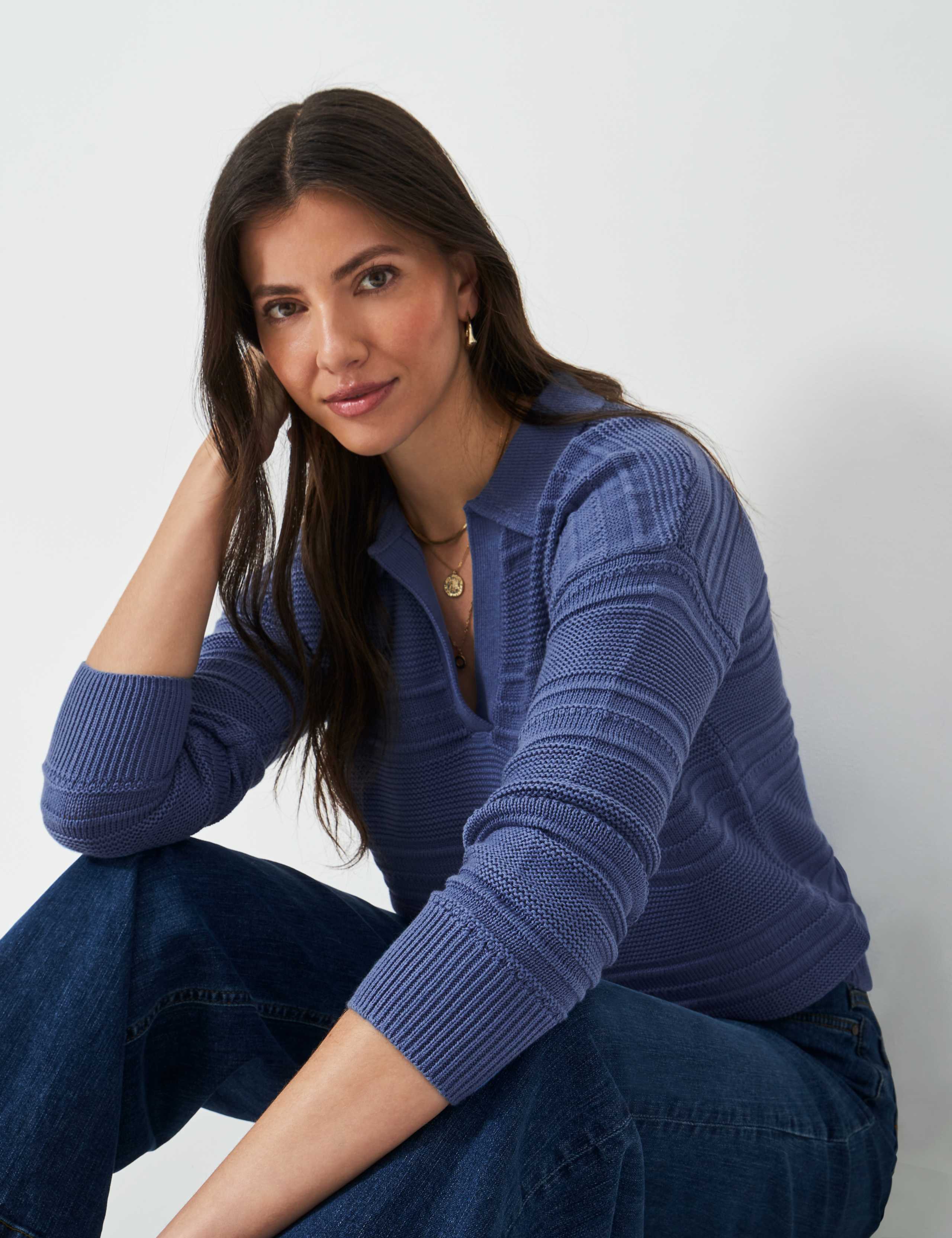 Cotton Blend Textured Collared Jumper 3 of 5