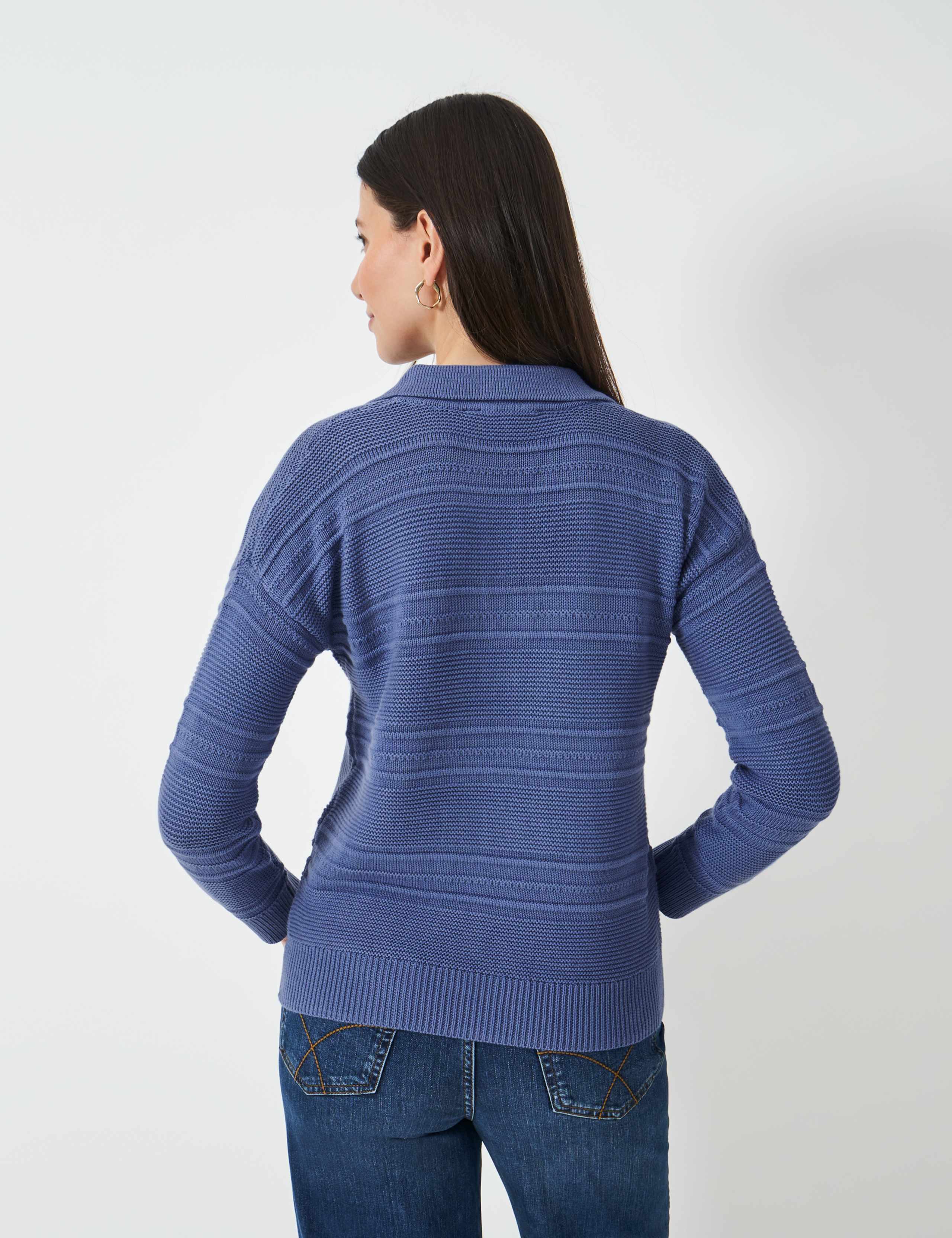 Cotton Blend Textured Collared Jumper 4 of 5