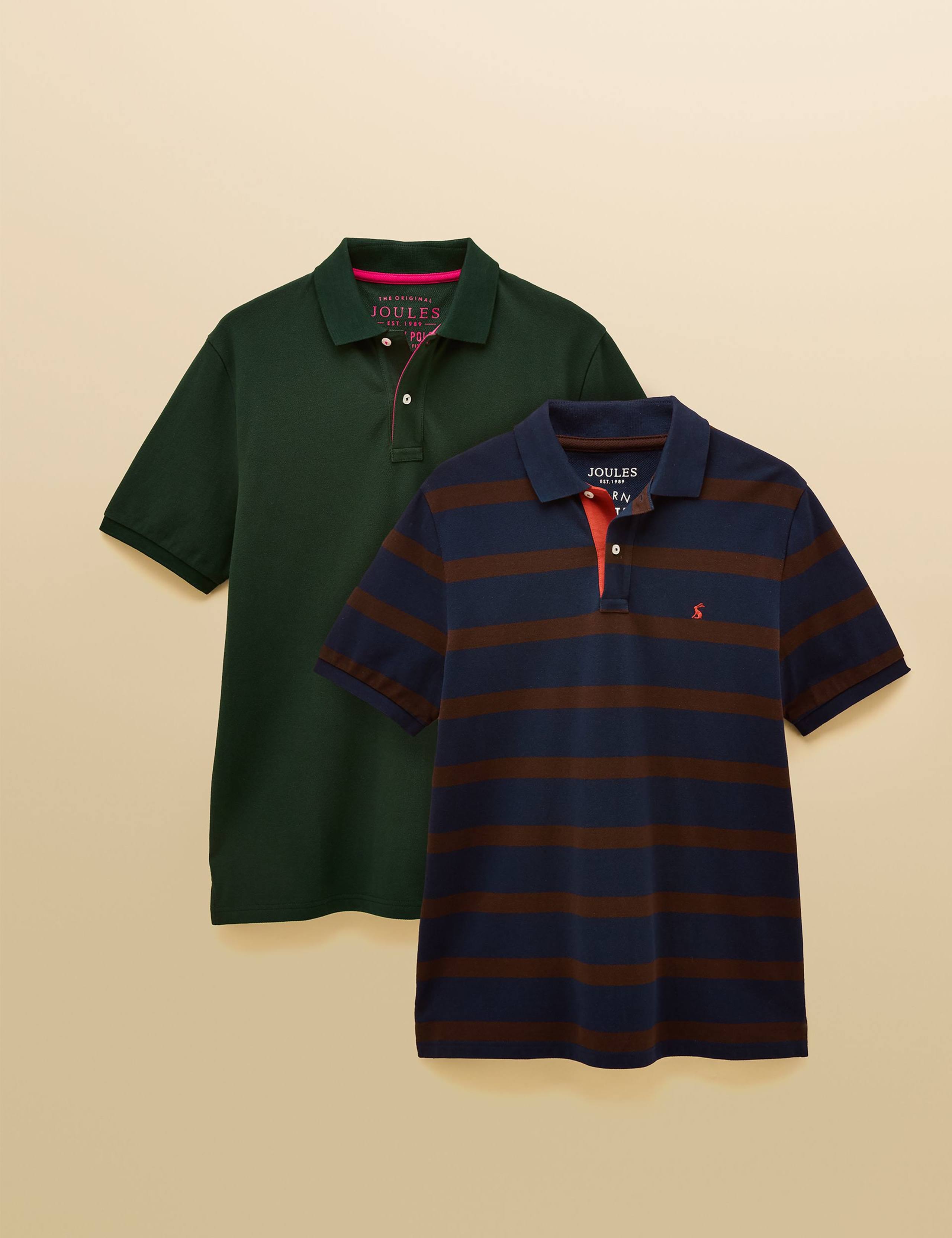 2 Pack Pure Cotton Striped Polo Shirts 1 of 7
